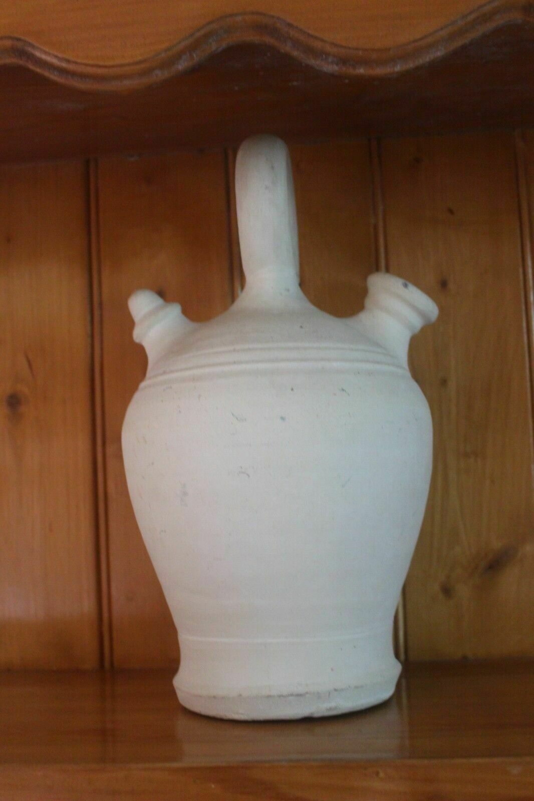 White Antique French Glaze Jug 19th C Hand Turned Clay Stoneware Hand Pot