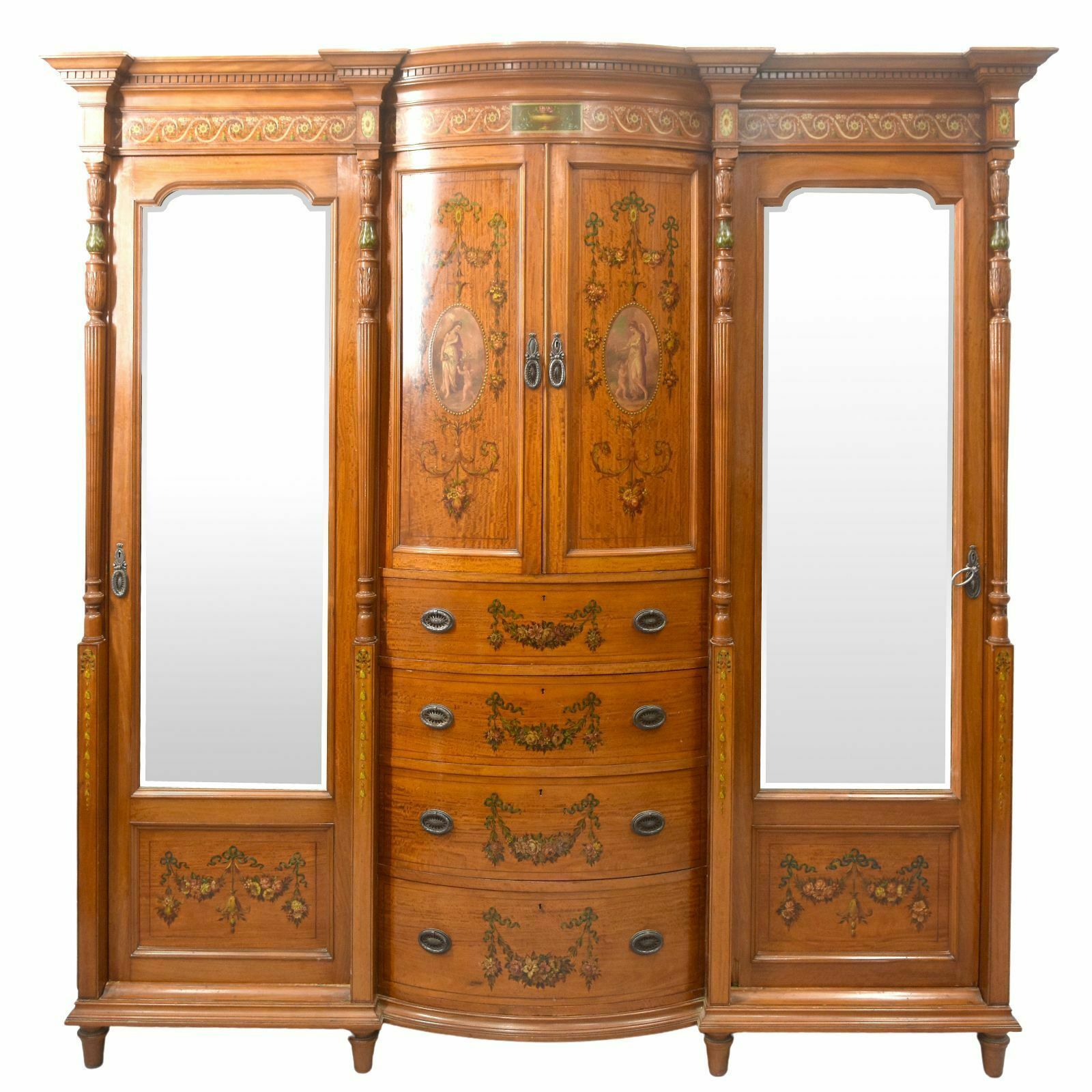 English Mirror Cabinet In Satin Mahogany Painted From The 19th Century