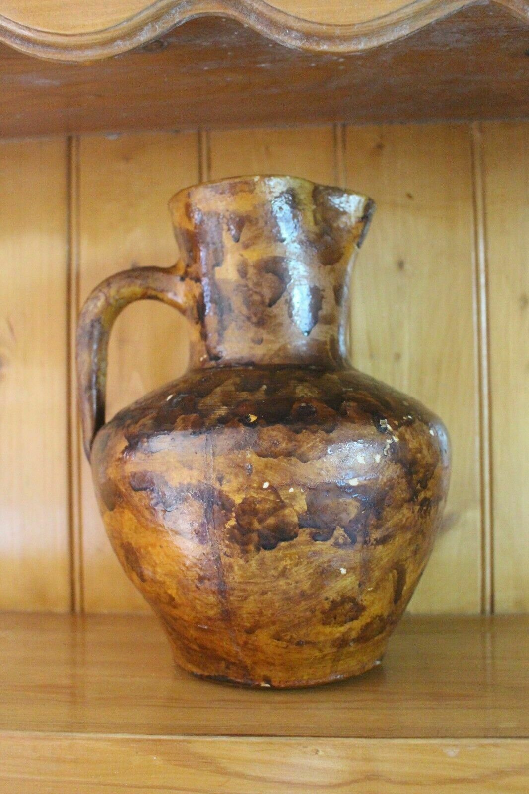 Antique French Terracotta Glaze Jug 19th C Hand Turned Clay Stoneware Pot Vase photo furniture