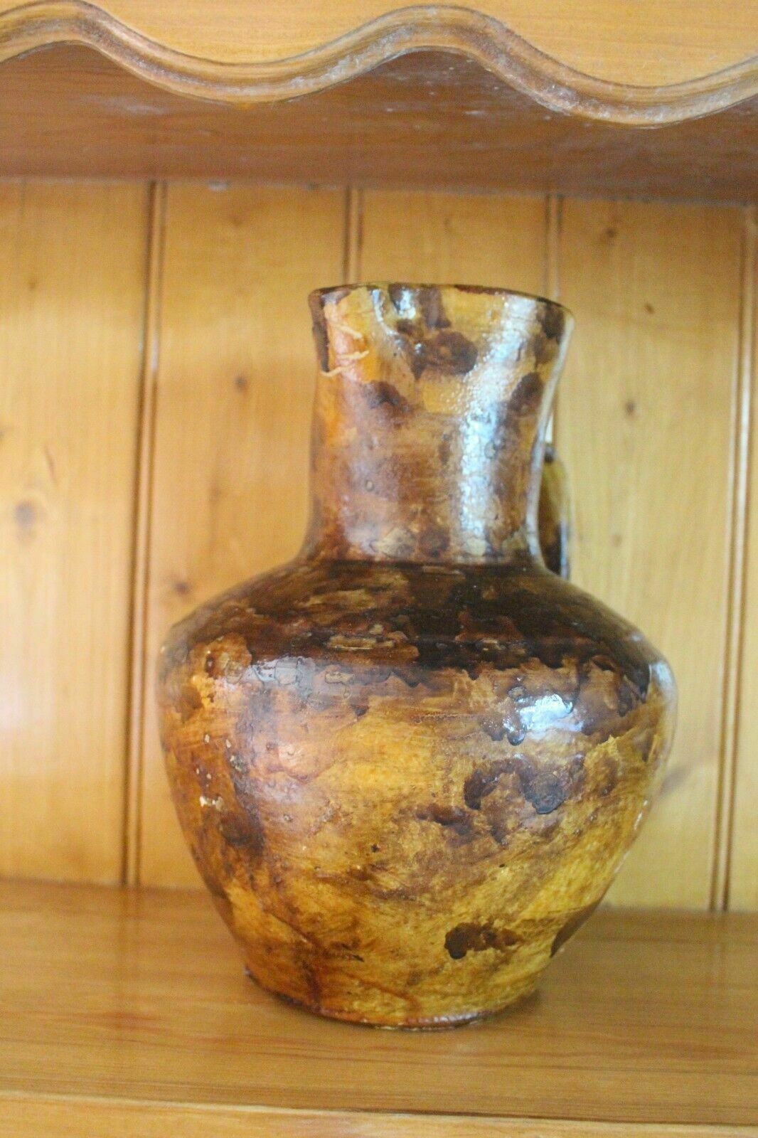 Antique French Terracotta Glaze Jug 19th C Hand Turned Clay Stoneware Pot Vase photo 89.0