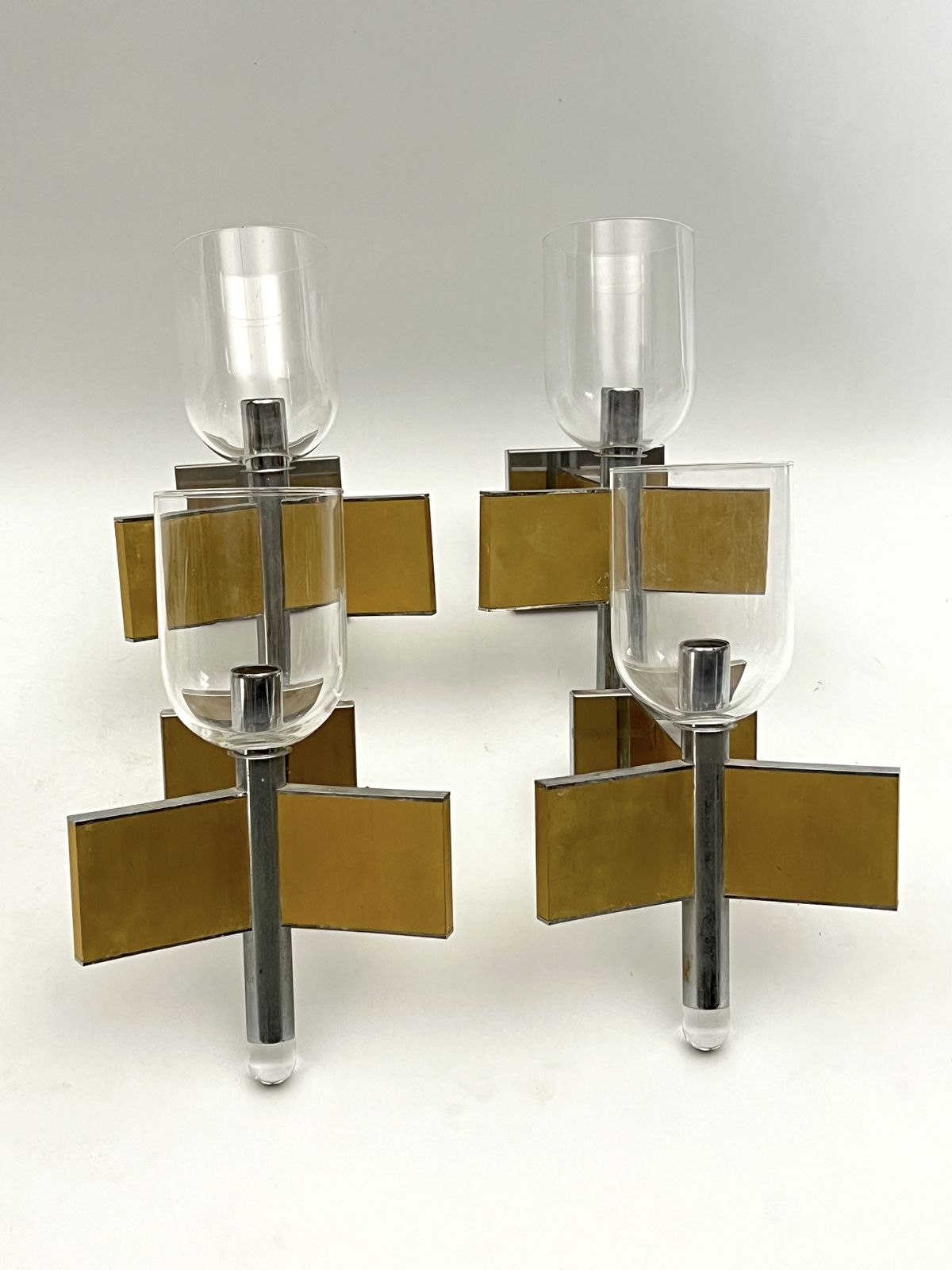 Mid Century Modern Set Of Eight Brass And Chrome Sconces By Sciolari. Italy 1970s photo vinterior