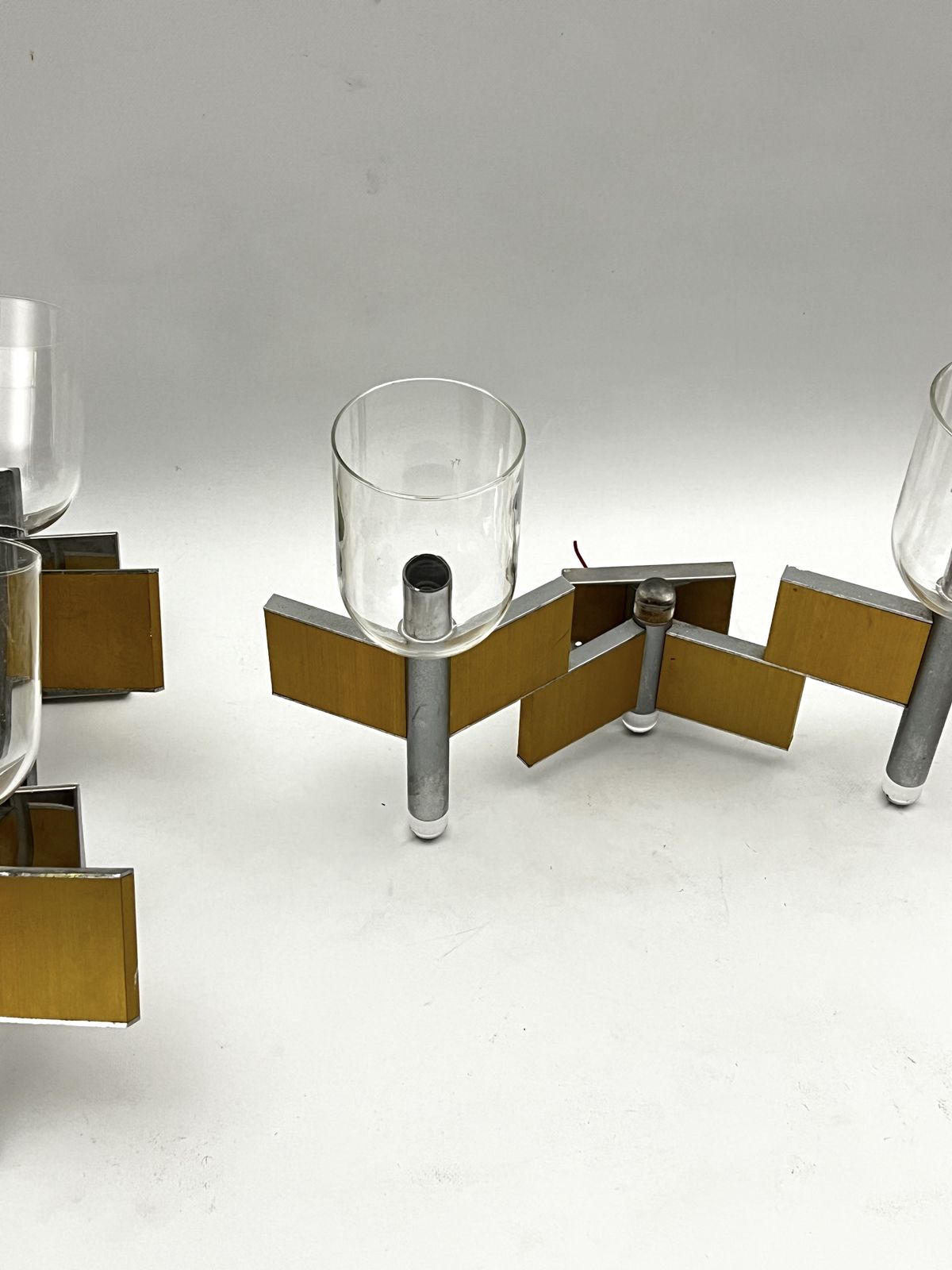 photo for sale Mid Century Modern Set Of Eight Brass And Chrome Sconces By Sciolari. Italy 1970s