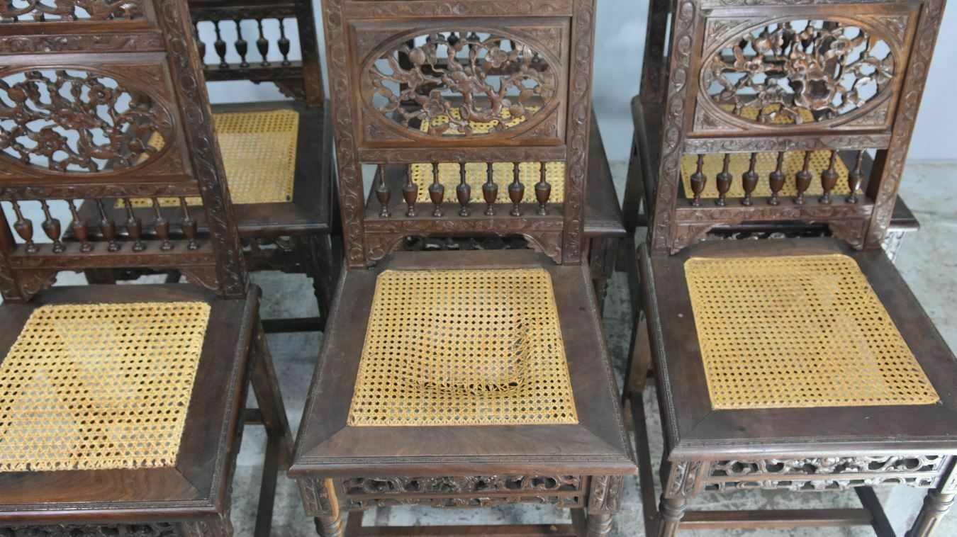 Series Of 6 Indochinese Rosewood Chairs Decorated With Dragons. photo vinterior