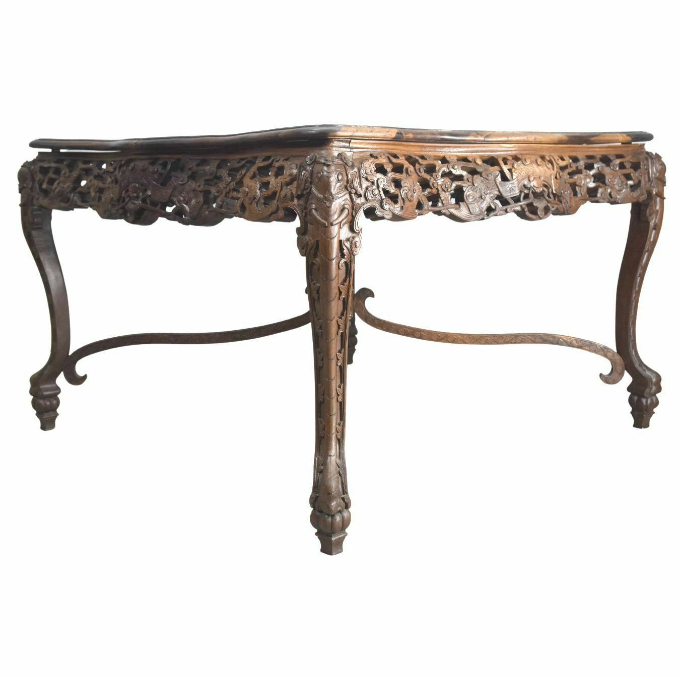 Indochinese Dining Room Table, In Rosewood With Bat Decoration photo furniture