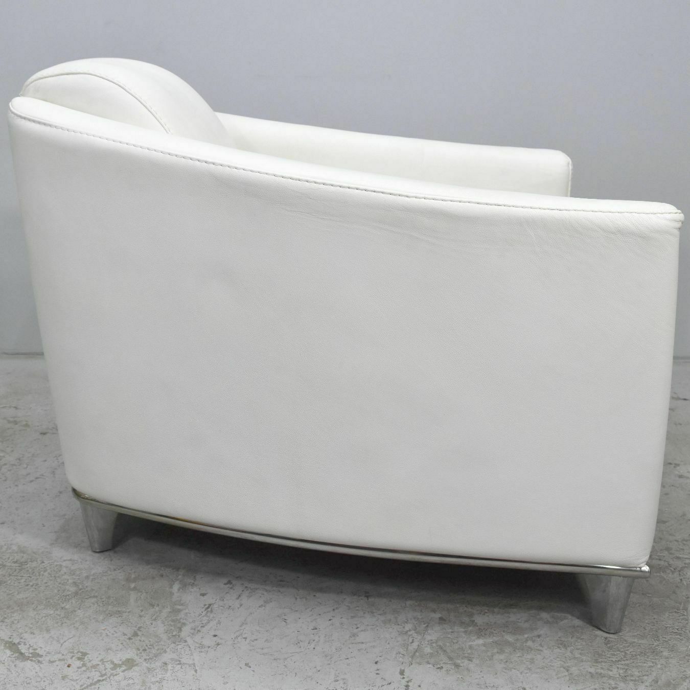 Club Armchairs In White Leather And Stainless Steel Art Deco Style (Pair photo furniture