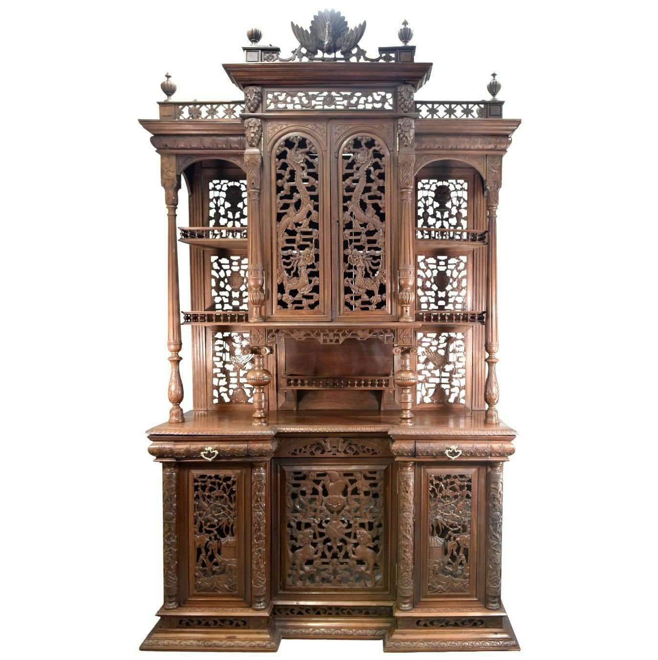 Spectacular Bahut Two Indochinese Bodies Decorated With Rosewood Dragons