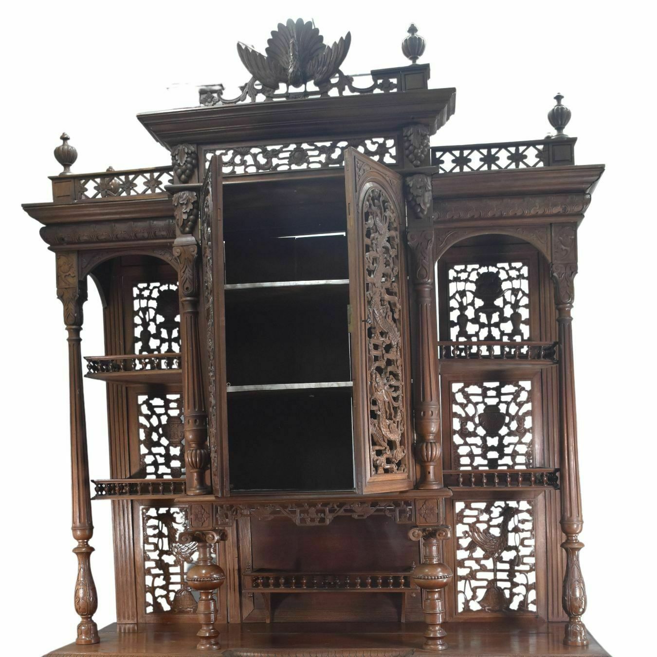 Spectacular Bahut Two Indochinese Bodies Decorated With Rosewood Dragons photo Art