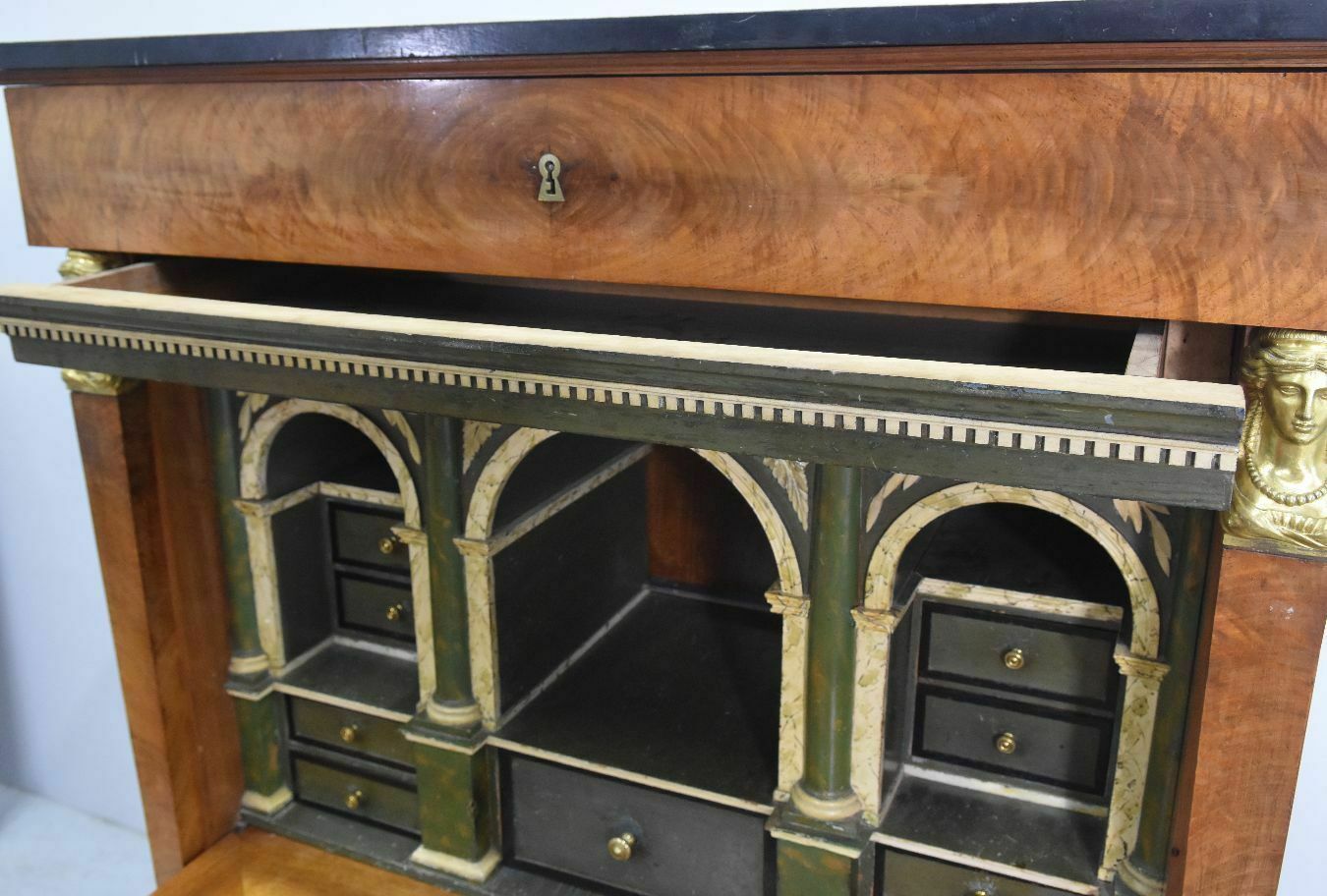 Empire Style Flamed Mahogany Secretary From The 19th Century photo vinterior