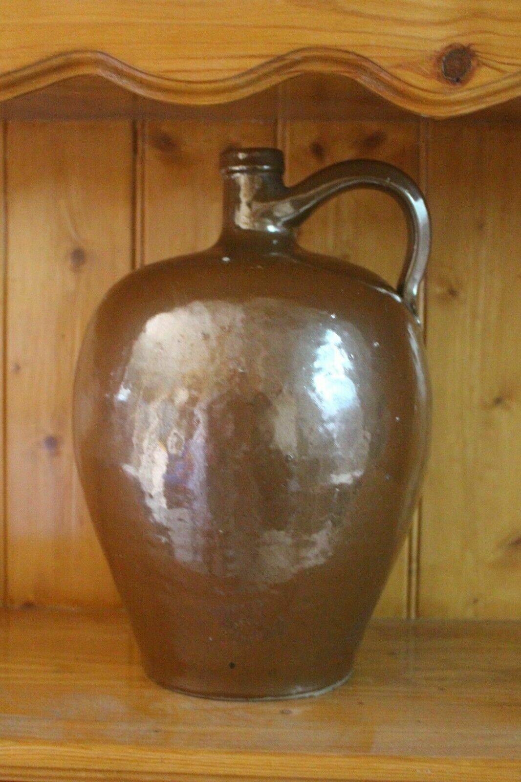 photo for sale Antique French Terracotta Glaze Jug 19th C Hand Turned Clay Stoneware Pot