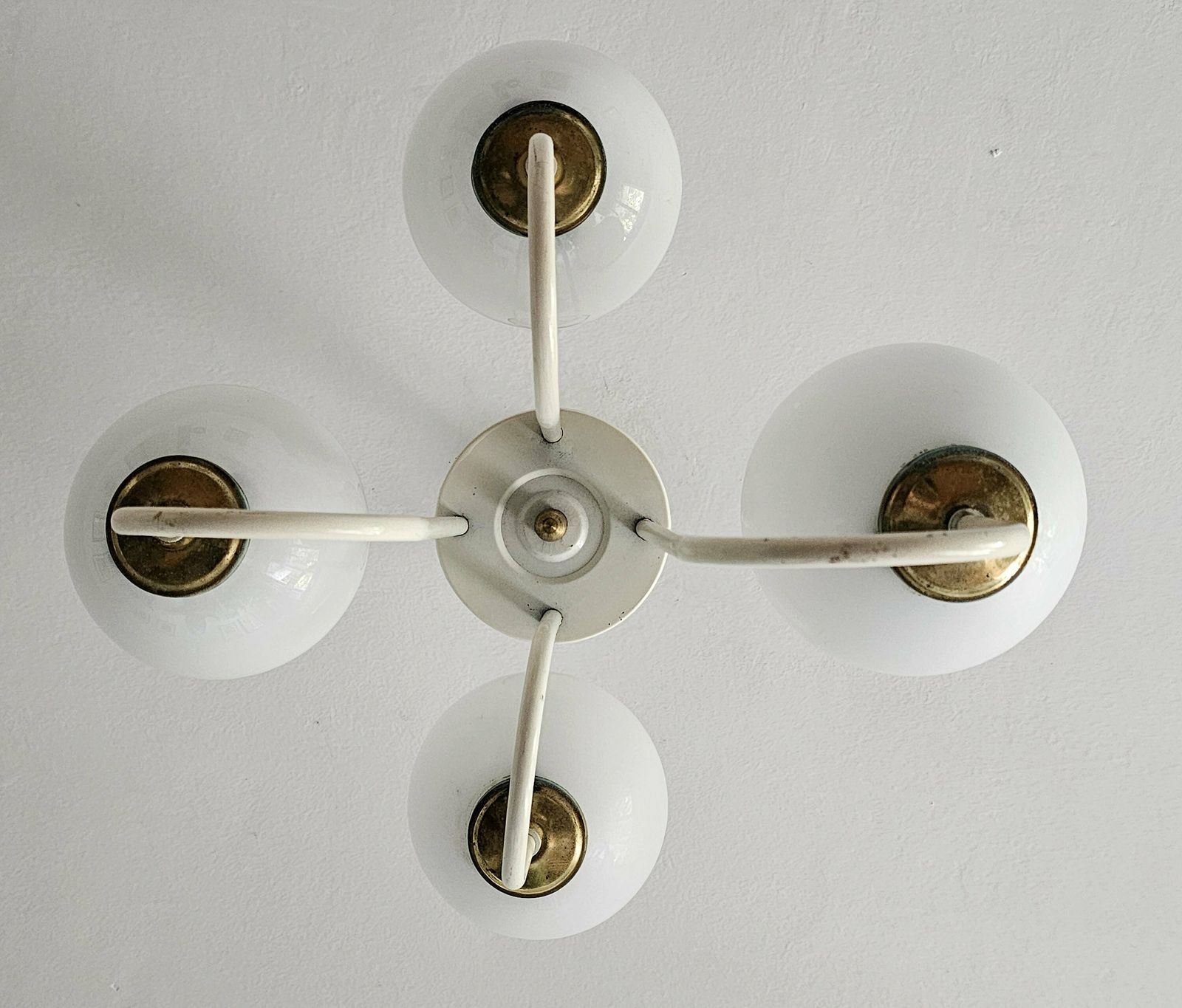 Rare Mid Century Modern Chandelier With 4 Opaline Glass Balls // Elegant Cascade Chandelier // Made In Italy In 1960s photo Lighting