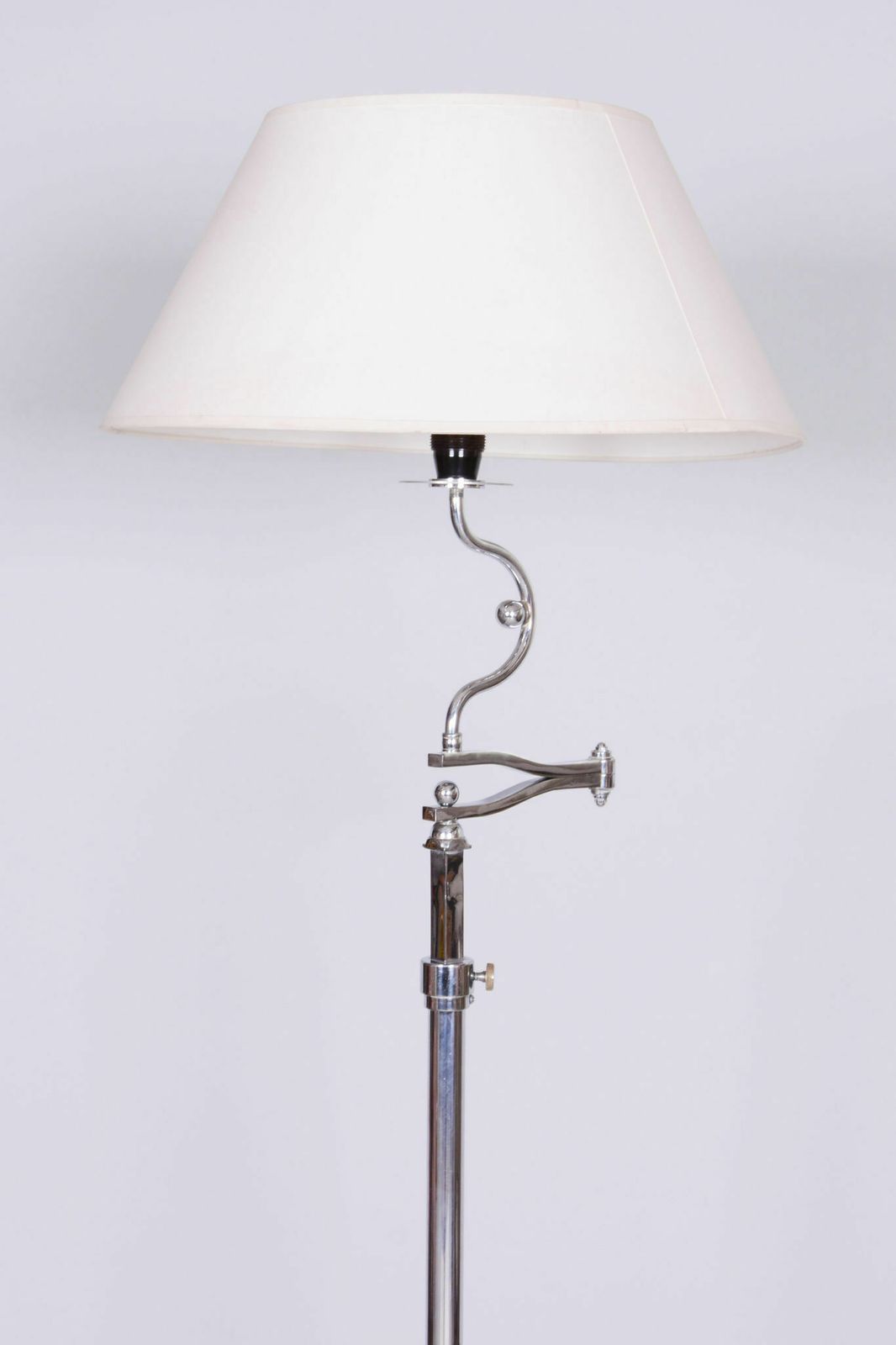 photo furniture Czech Bauhaus Floor Lamp, Textile Shade, Chrom Plated Steel, 1920s