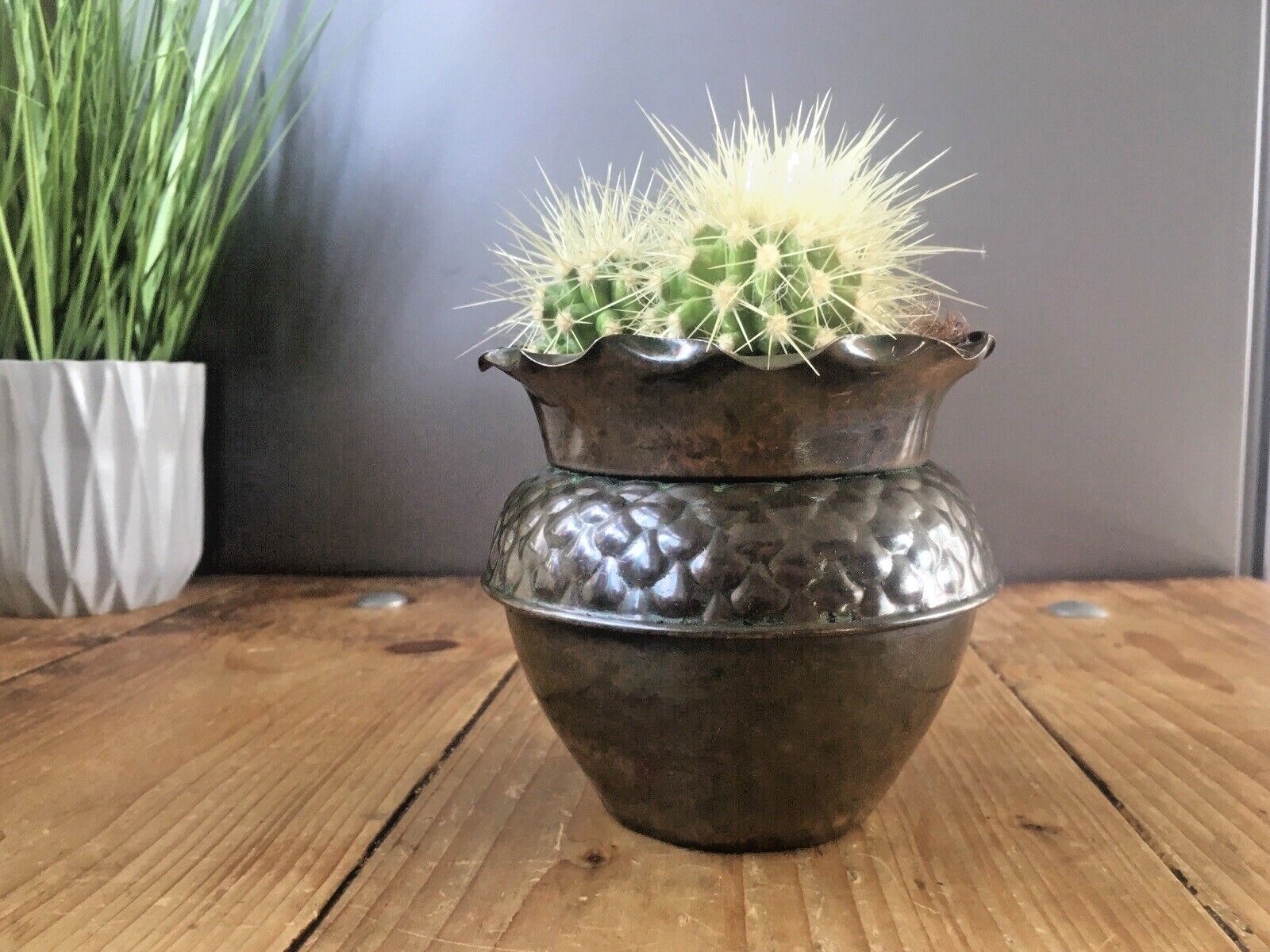 Antique Art Nouveau Deco Fish Scale Ruffled Copper Planter Flower Herb Plant Pot photo furniture