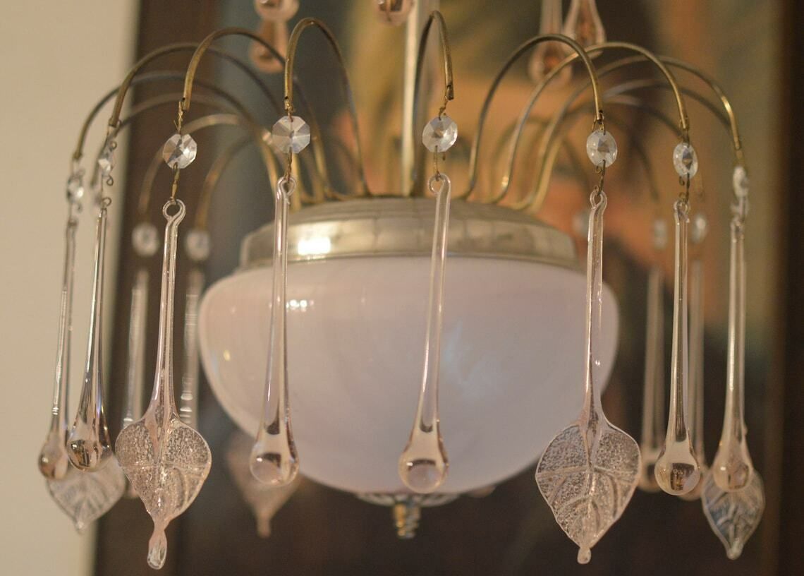 Chandelier Venini Era Tear Drops Crystal Glass Mid Century photo for sale