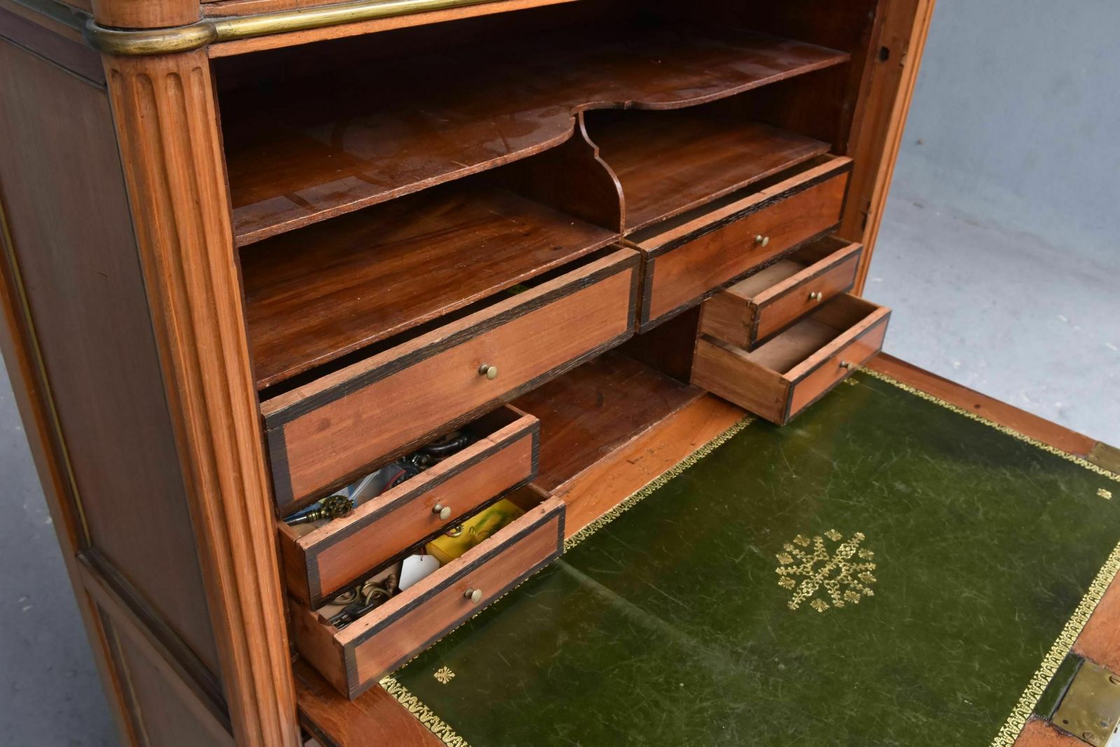 Secretary Desk With 18th Century Mahogany Doors And Cloverleaf Locks photo vintage