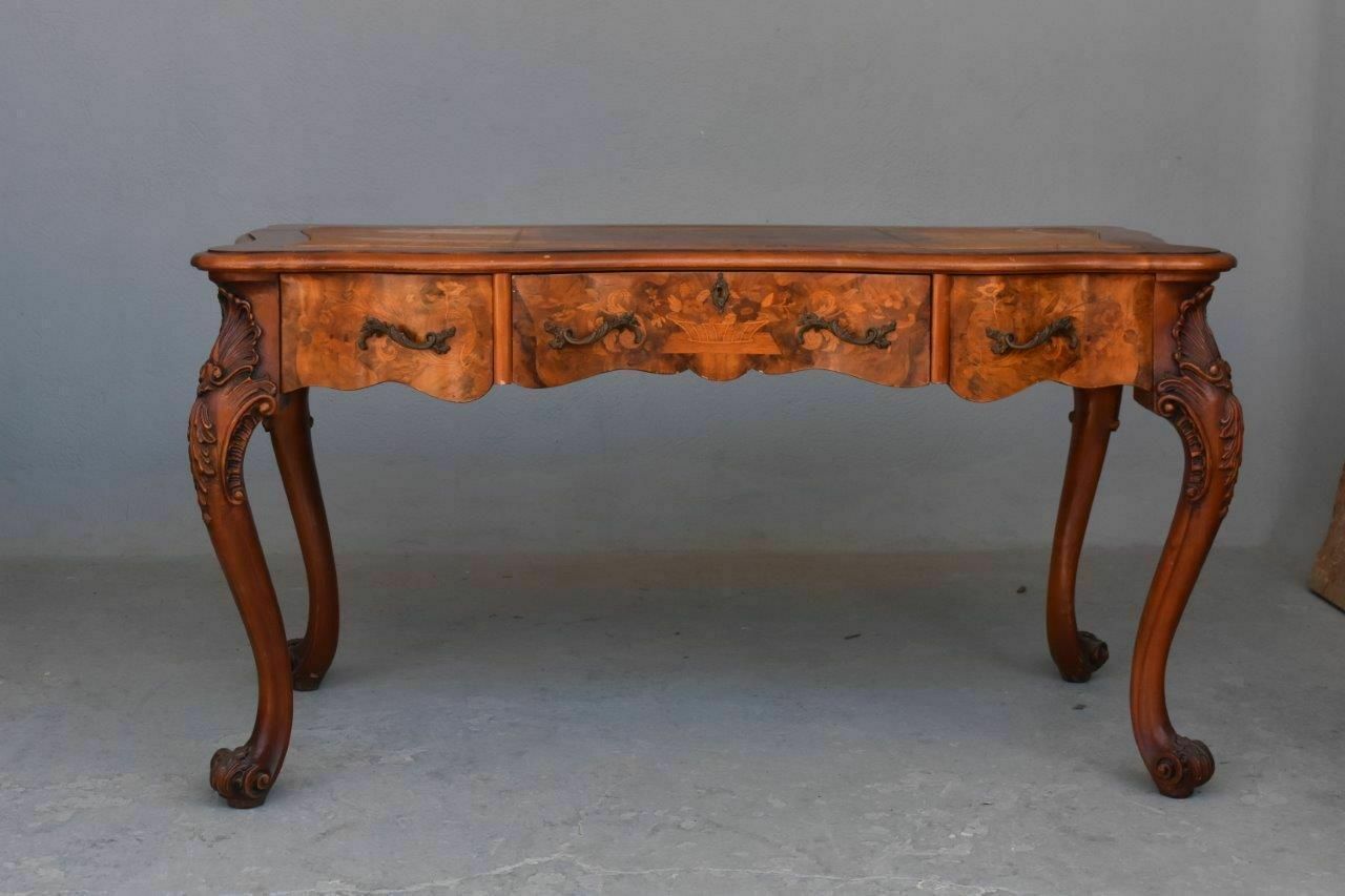 Richly Inlaid Desk Decorated With Arabesques Flowers Birds 20th Century photo furniture