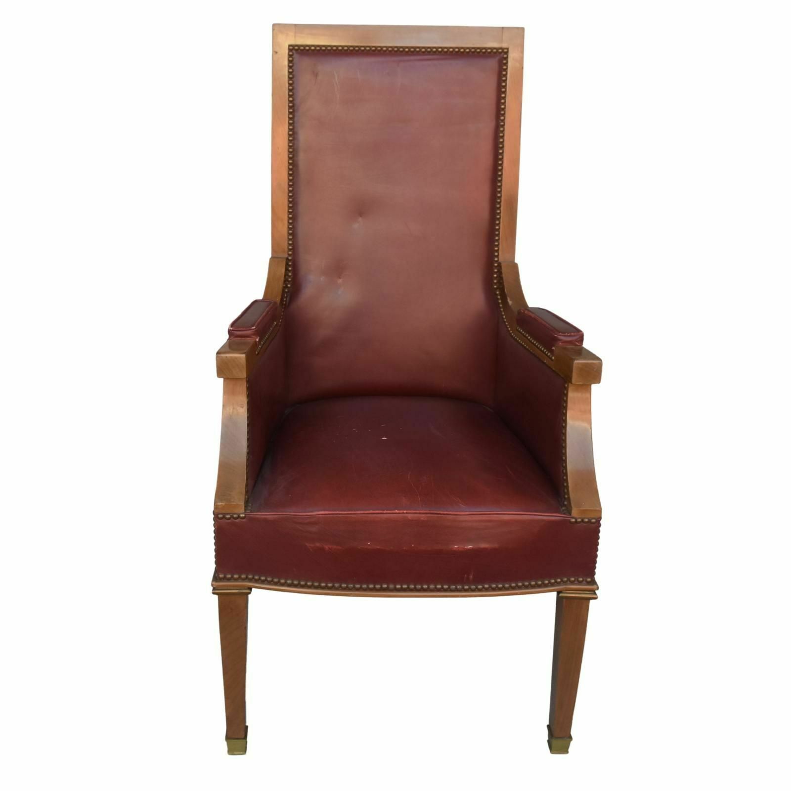 1940 Shepherdess Armchairs In Mahogany And Red Leather (Set Of 7) photo for sale