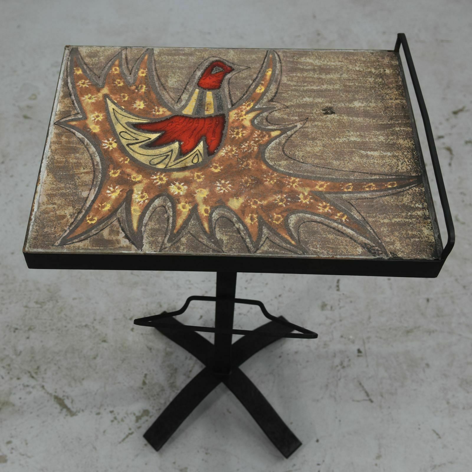 1950 Magazine Rack In Wrought Iron With Ceramic Top photo Home Decor
