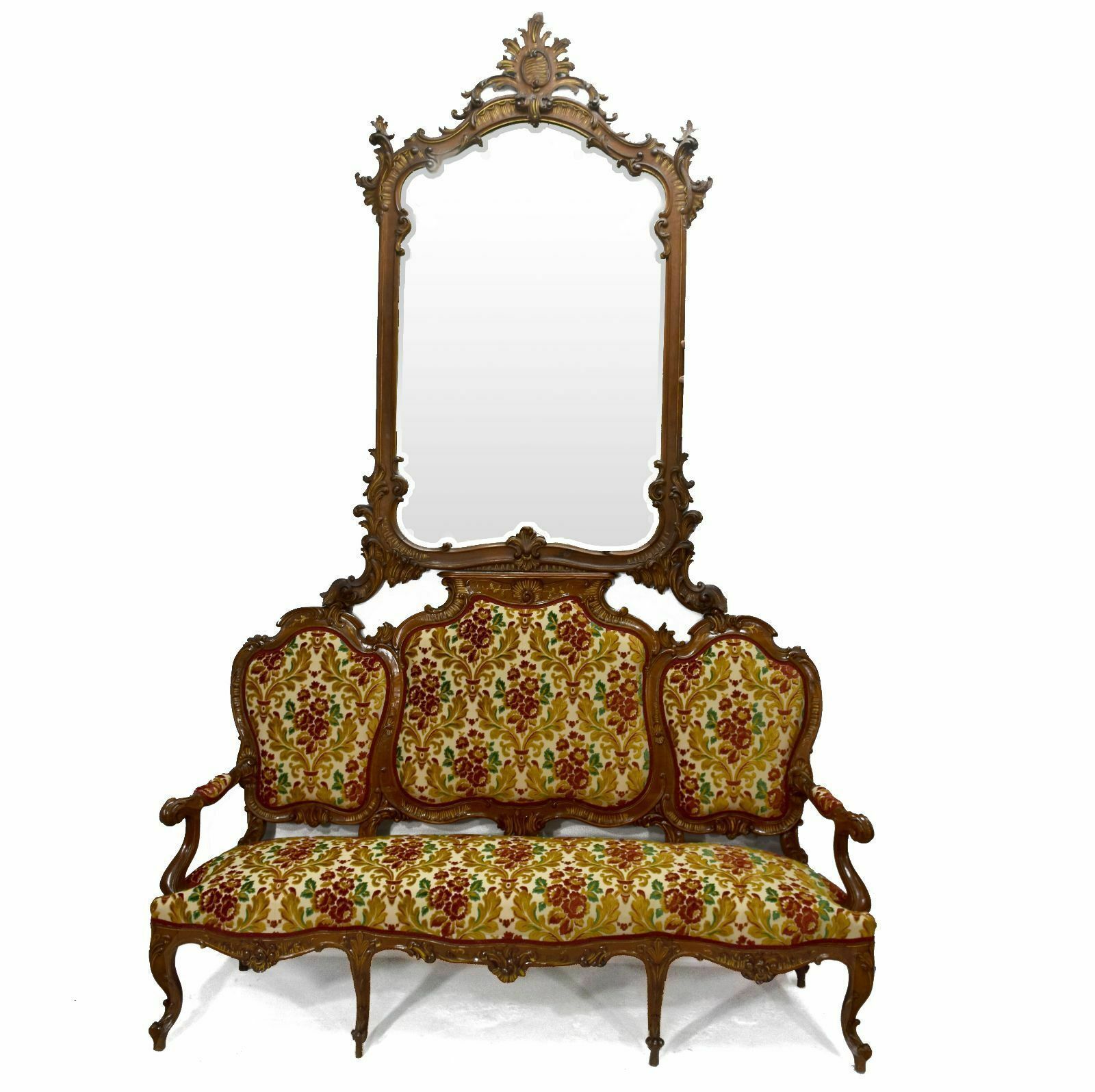 Louis XV Style Bench, Tapestry And Mirror, Late 19th Century