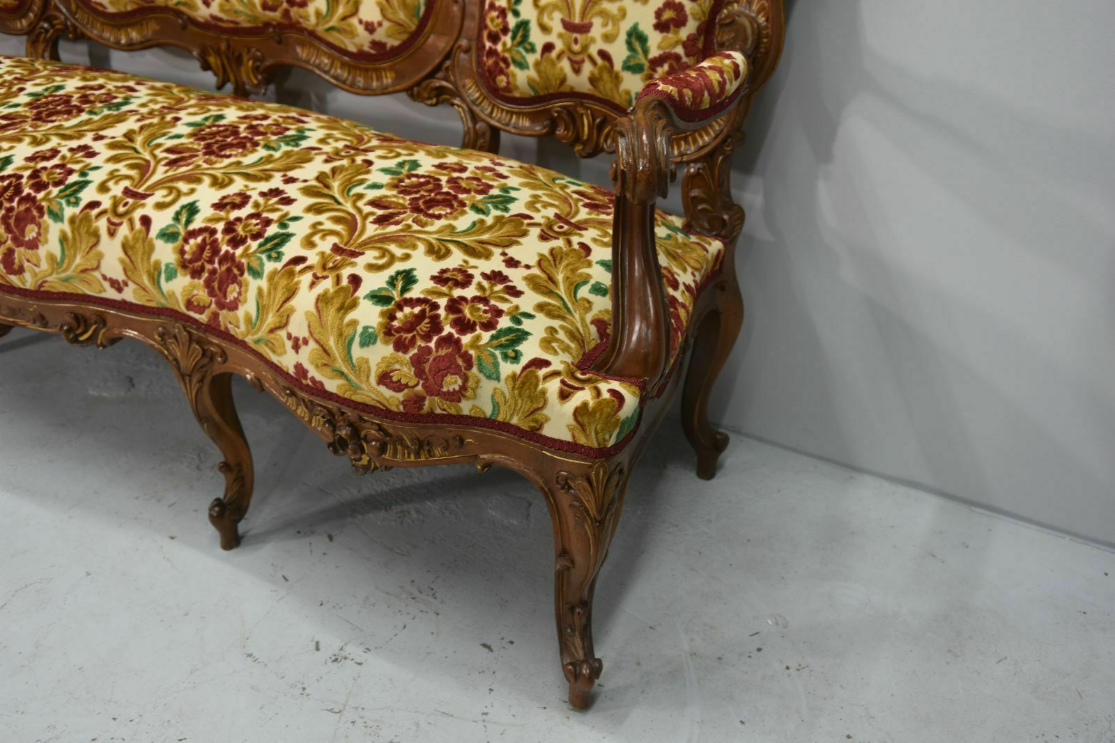 Louis XV Style Bench, Tapestry And Mirror, Late 19th Century photo vintage