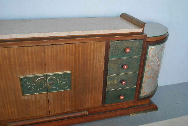 Sideboard 1940s Rosewood Top Travertine églomisé Glass photo vinterior