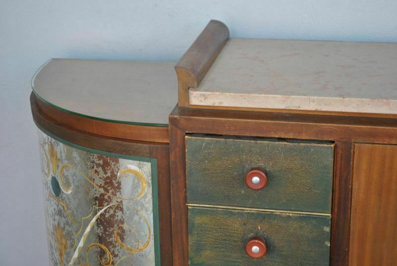 Sideboard 1940s Rosewood Top Travertine églomisé Glass photo buy