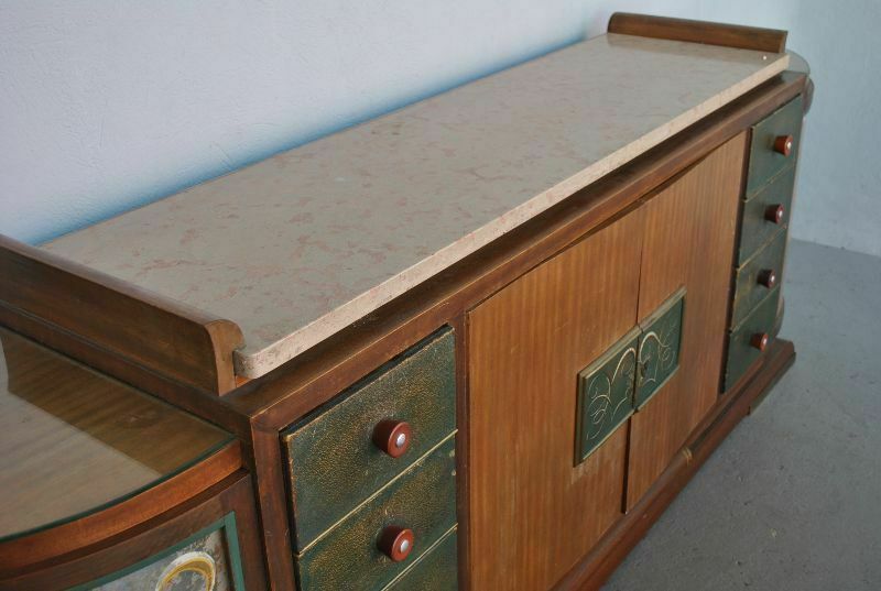 photo furniture Sideboard 1940s Rosewood Top Travertine églomisé Glass