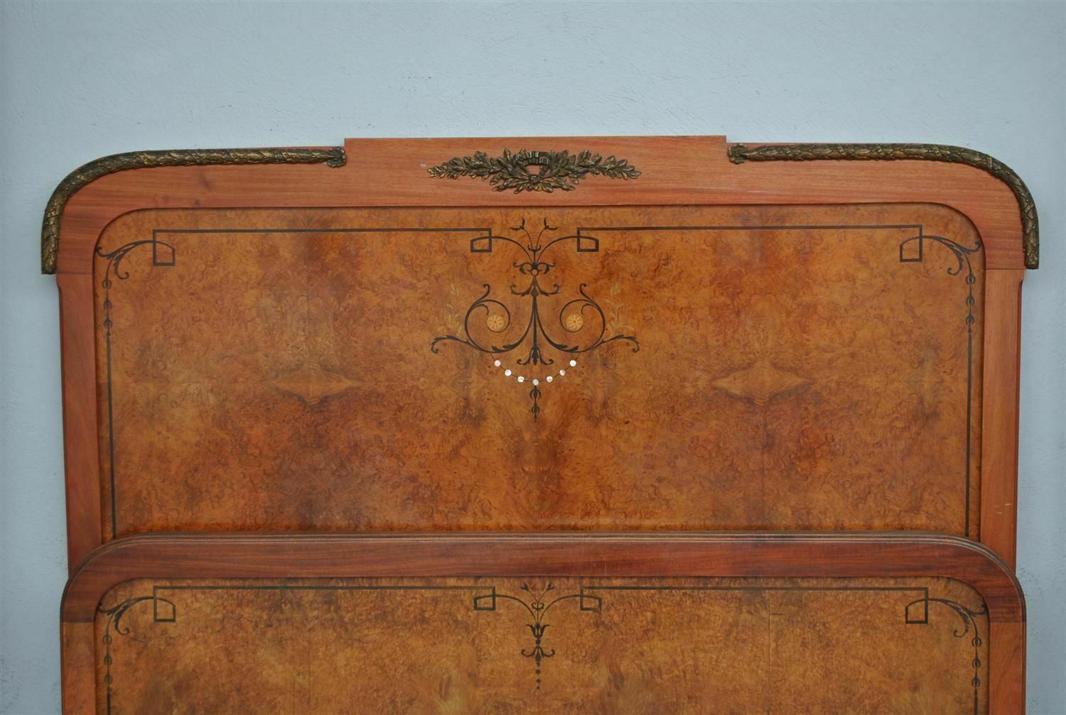 Art Deco Style Bed 1925 Burl Walnut With Bronzes photo for sale