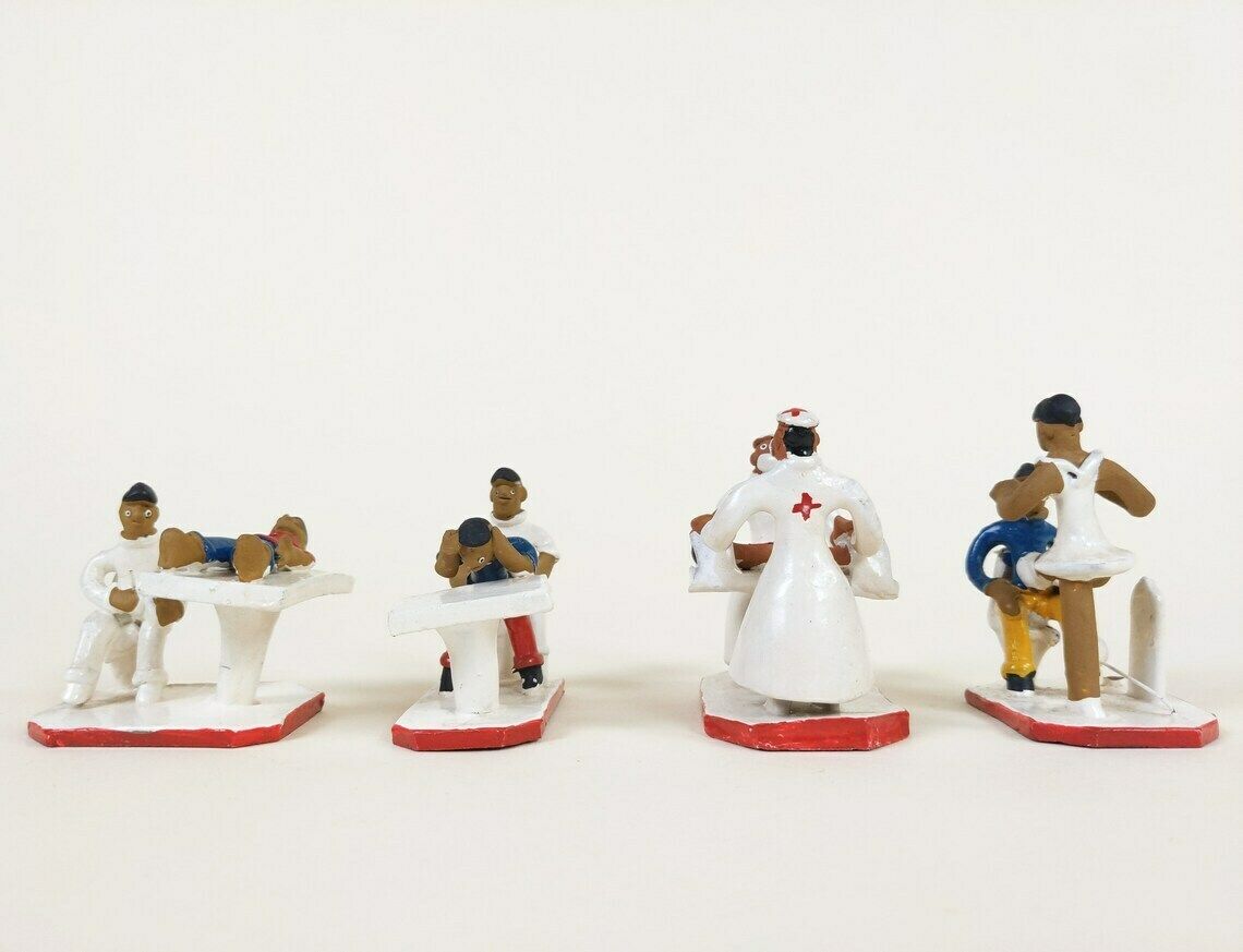 Vintage Mexican Folk Art Zefinha Hand Painted Pottery Hospital And Dentist Figurines photo Home Decor