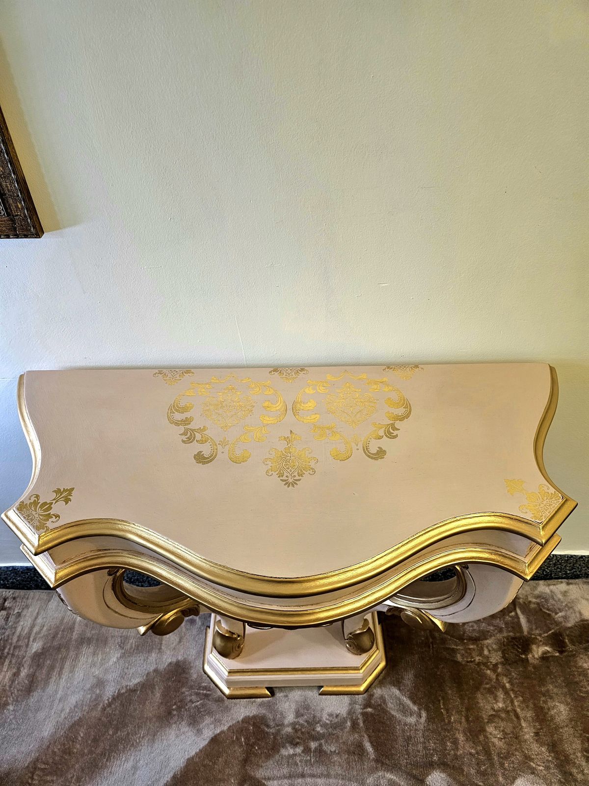 French Style Reproduction Side Table, Pink With Gold Guilding And Highlights photo Furniture