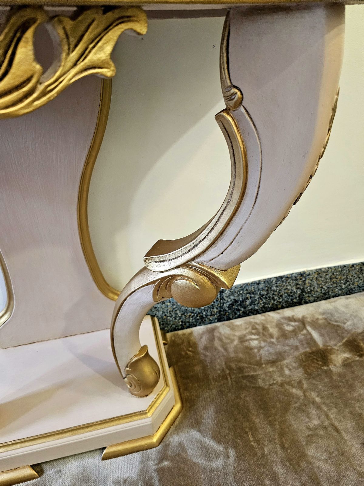 French Style Reproduction Side Table, Pink With Gold Guilding And Highlights photo vinterior