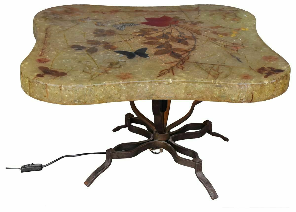 70s Resin Coffee Table Including Butterflies From Accolay