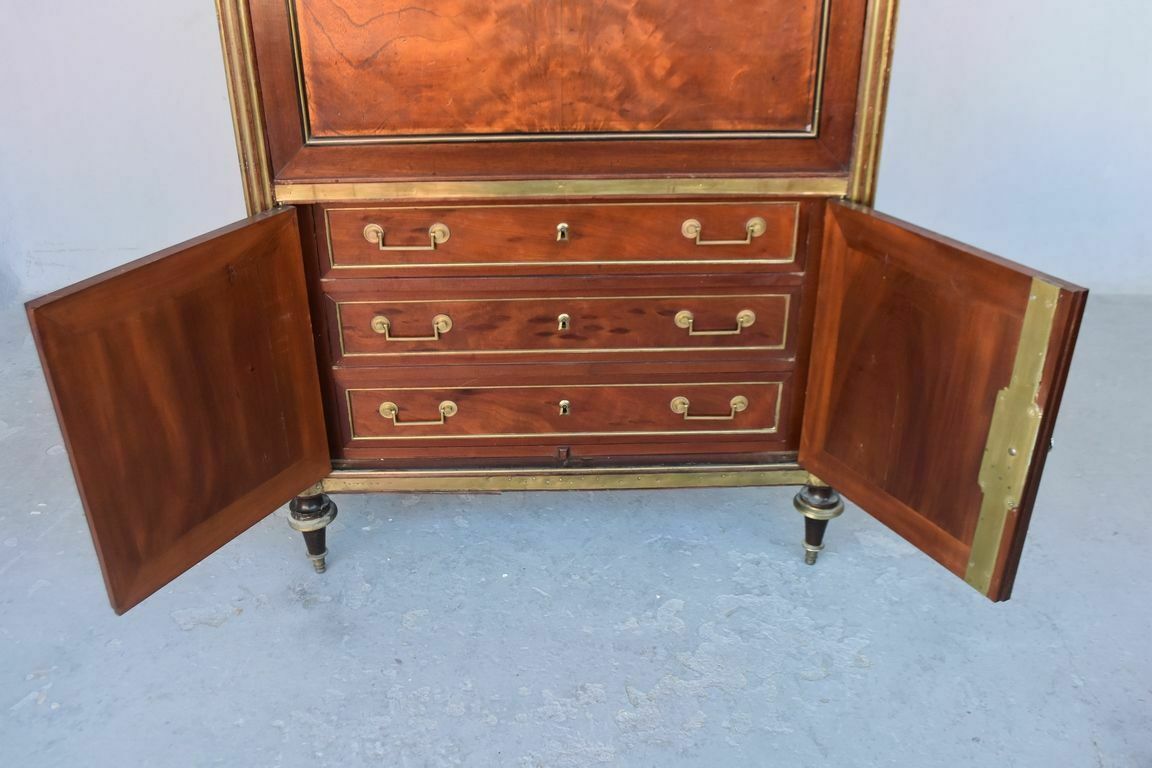 Furniture Door Secretary In Flamed Mahogany 18th Clover Locks photo