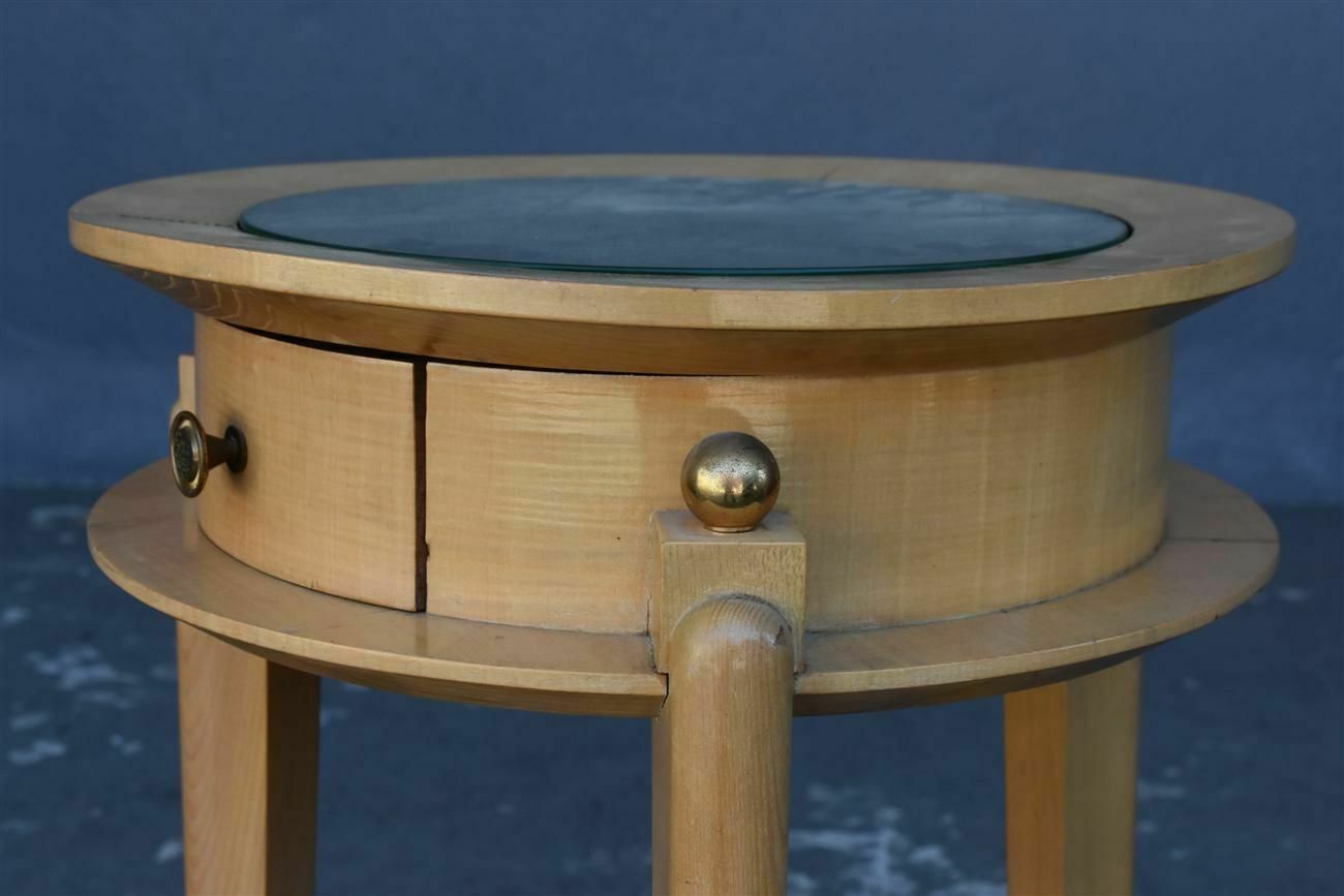 Bedside Table In Sycamore And Gilded Bronze Somno Shape 1940 photo for sale