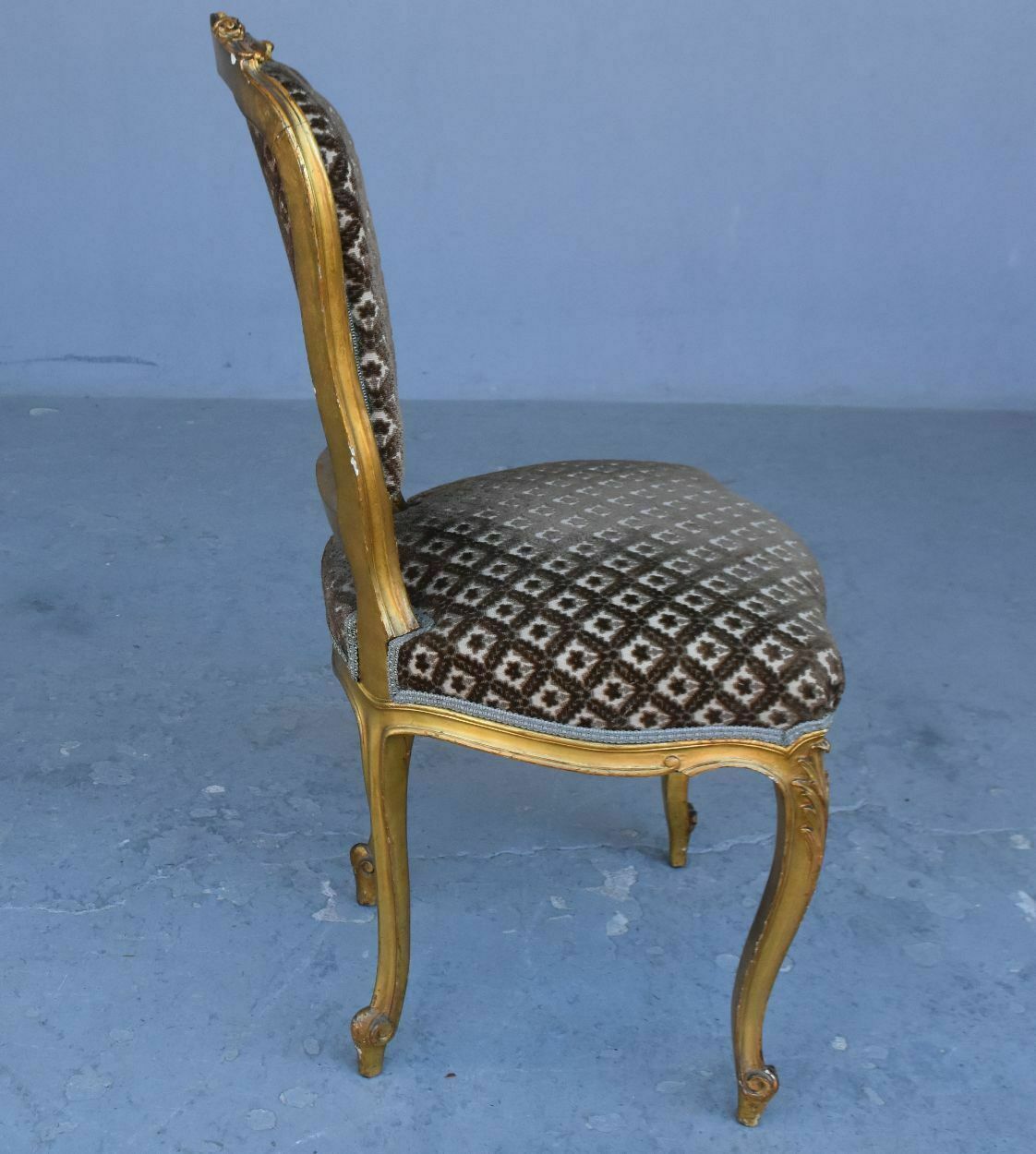 Louis XV Style Golden Wood Chair Genoa Velvet (Pair) photo vinterior