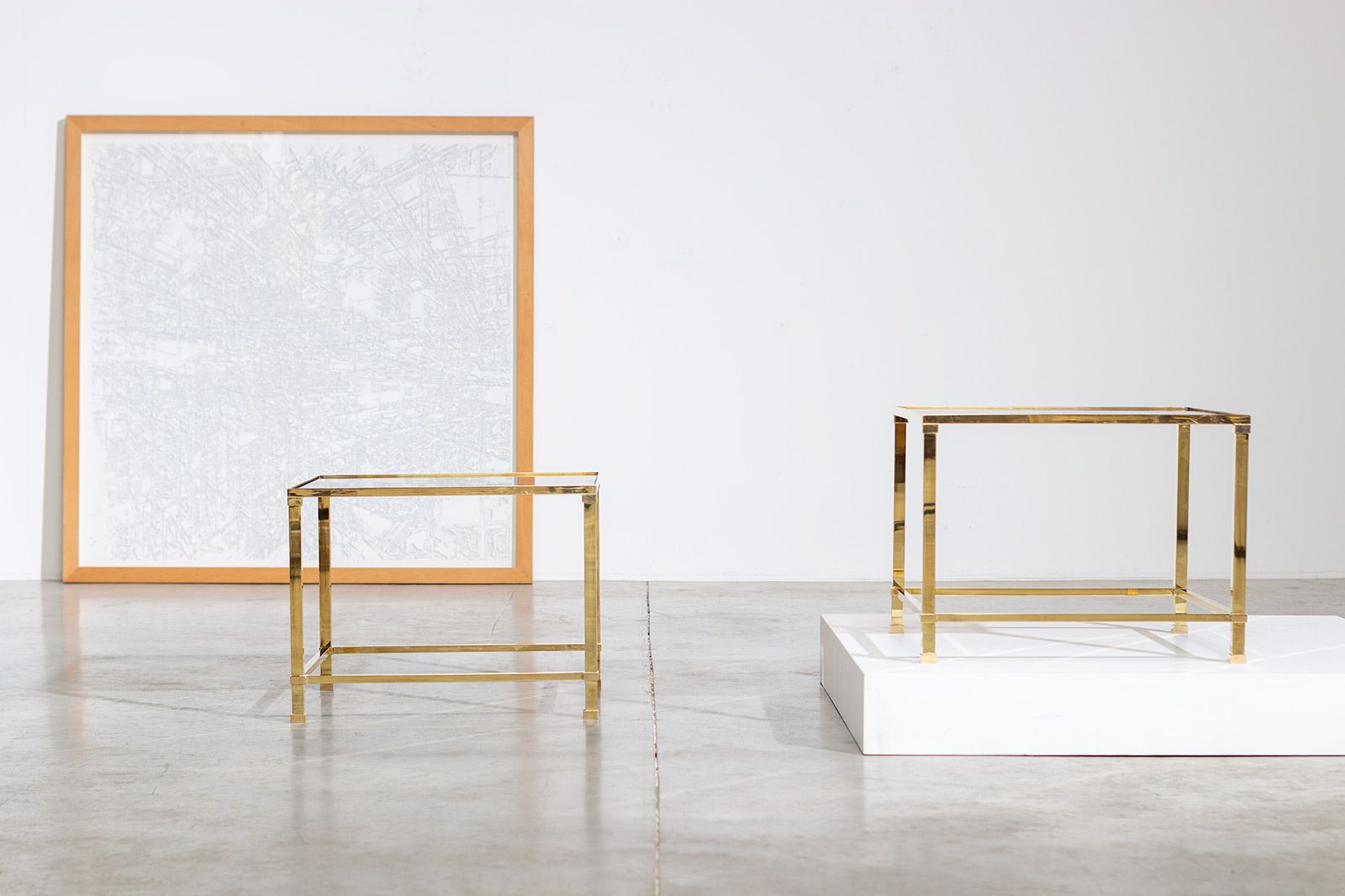 Pair Elegant French Brass Side Tables 1970