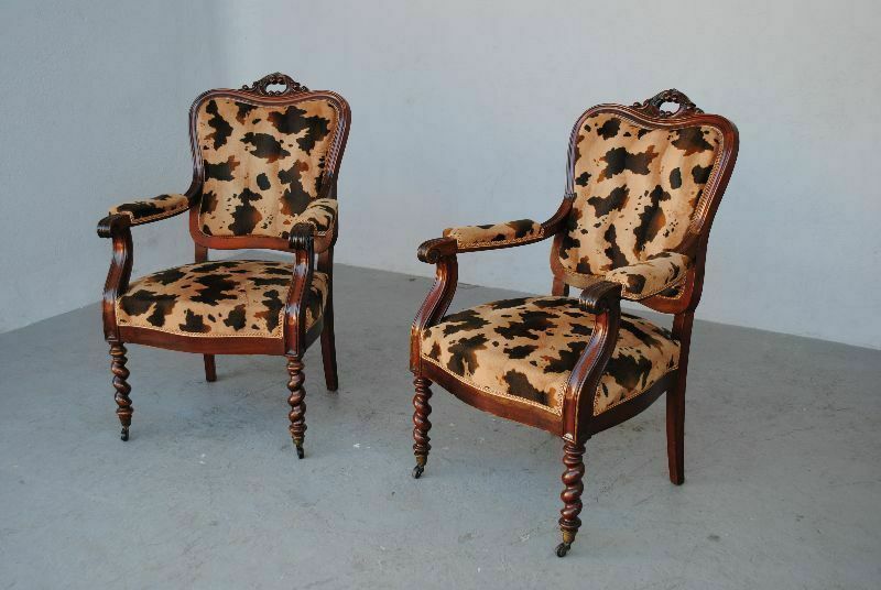 Napoleon III Period Armchairs Mahogany Spotted Velvet