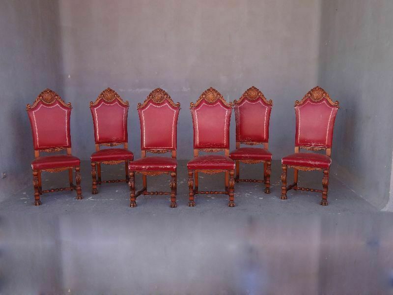 Late 19th Century Red Leatherette Renaissance Style Chairs (Set Of 6) photo furniture
