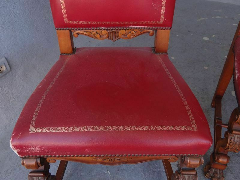 Late 19th Century Red Leatherette Renaissance Style Chairs (Set Of 6) photo buy