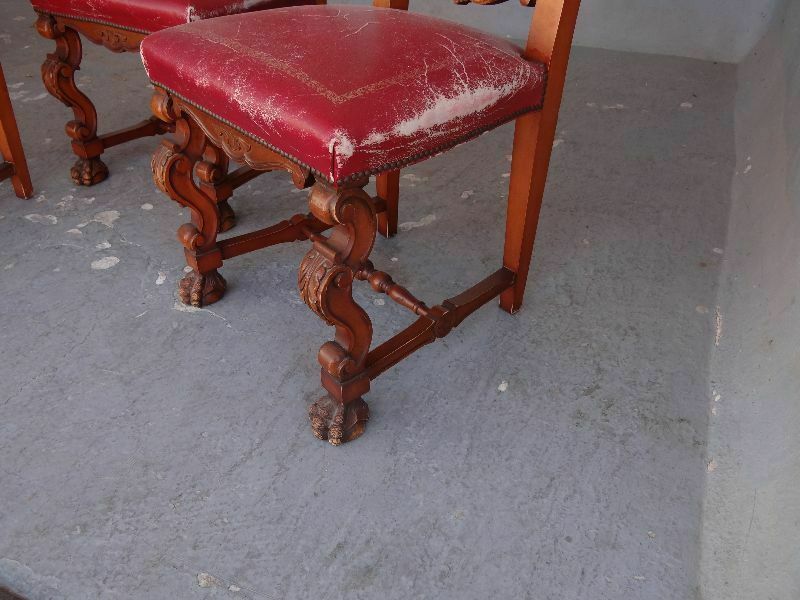 photo for sale Late 19th Century Red Leatherette Renaissance Style Chairs (Set Of 6)