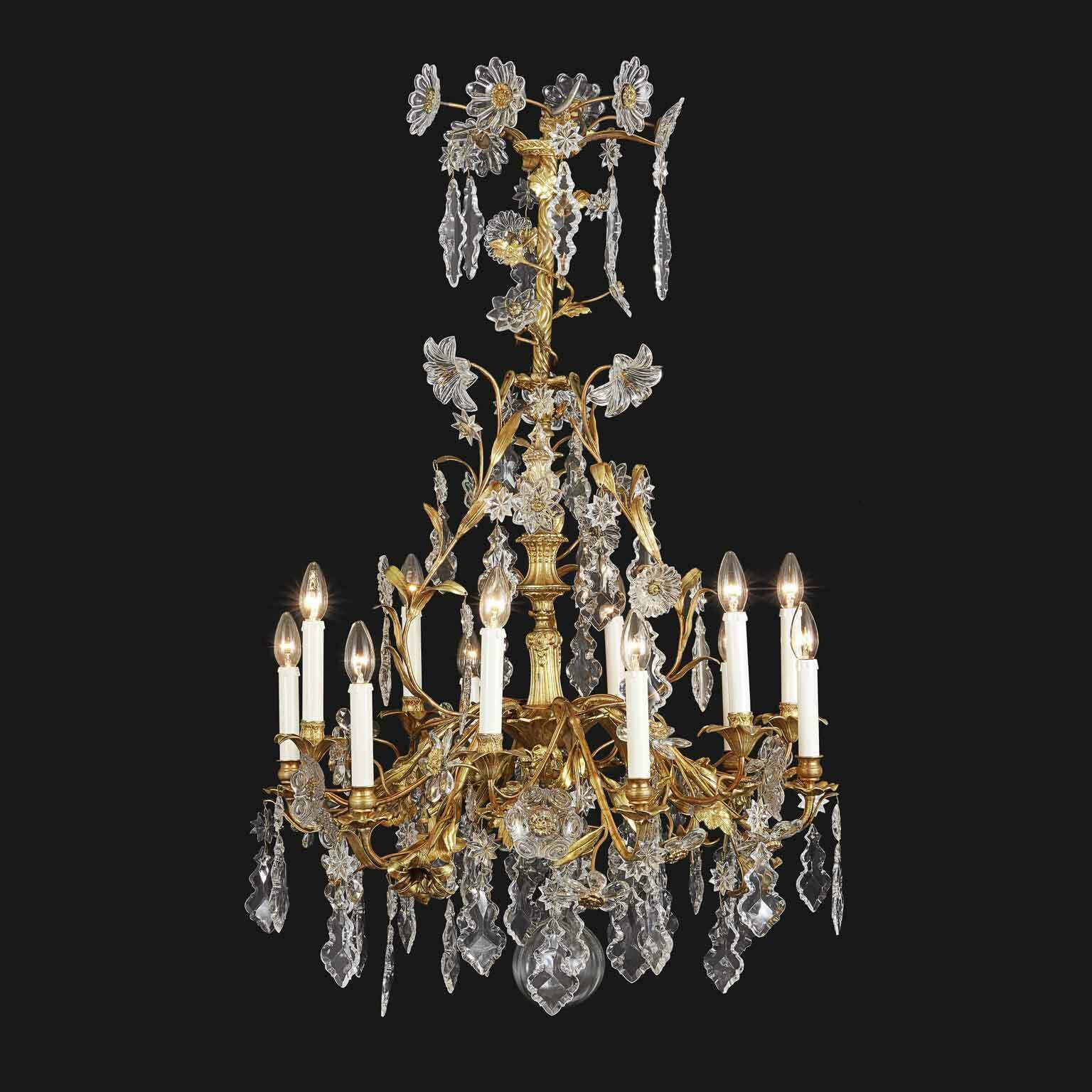 Antique French Golden Chandelier With Crystals