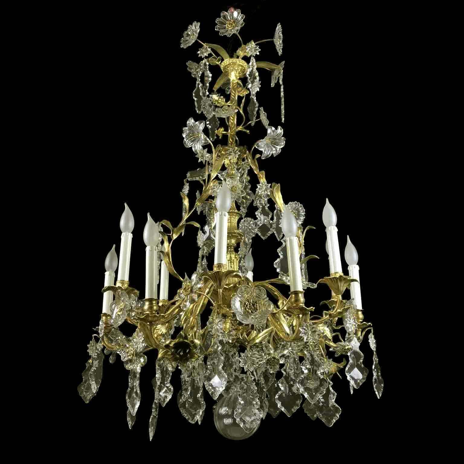 Antique French Golden Chandelier With Crystals photo furniture