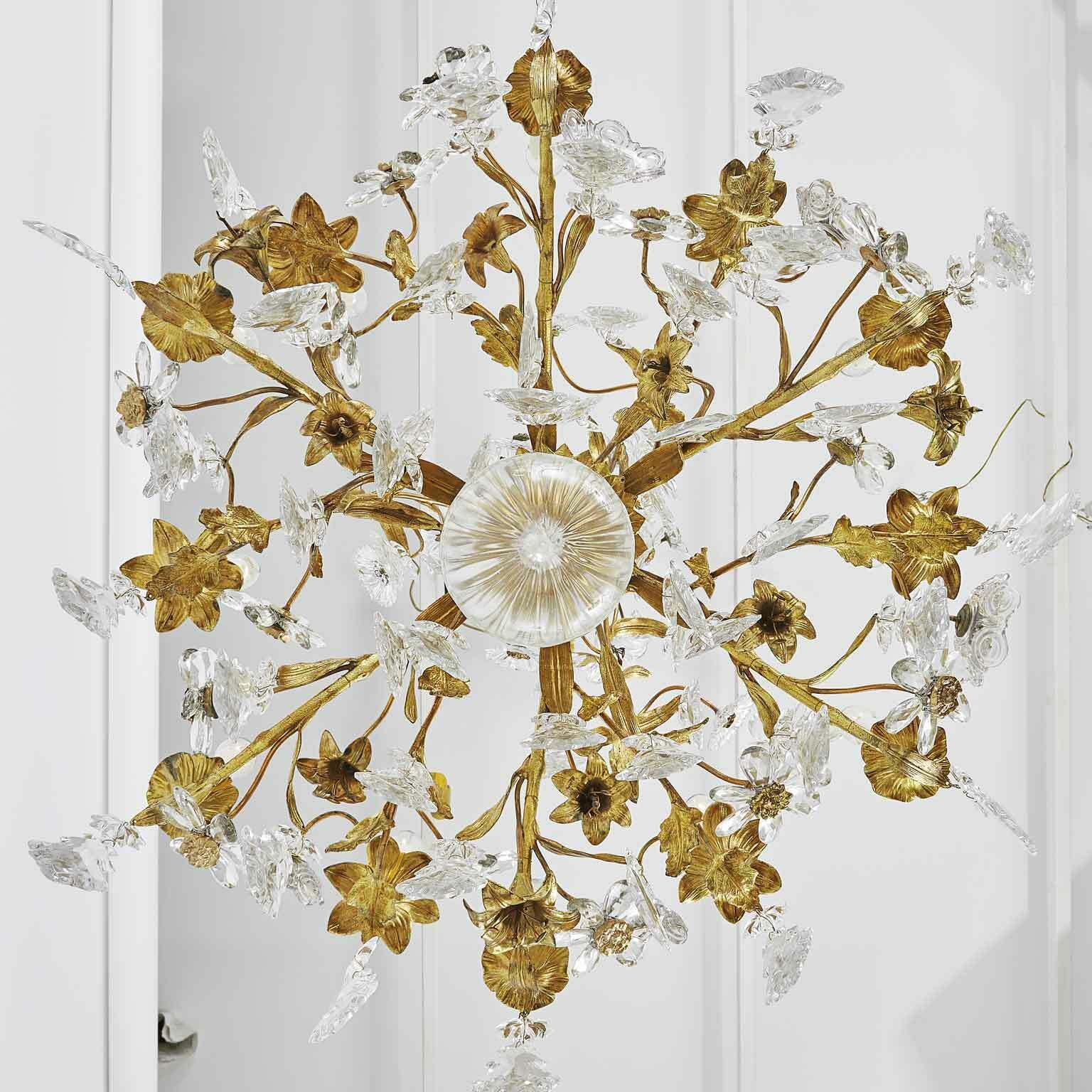 photo for sale Antique French Golden Chandelier With Crystals
