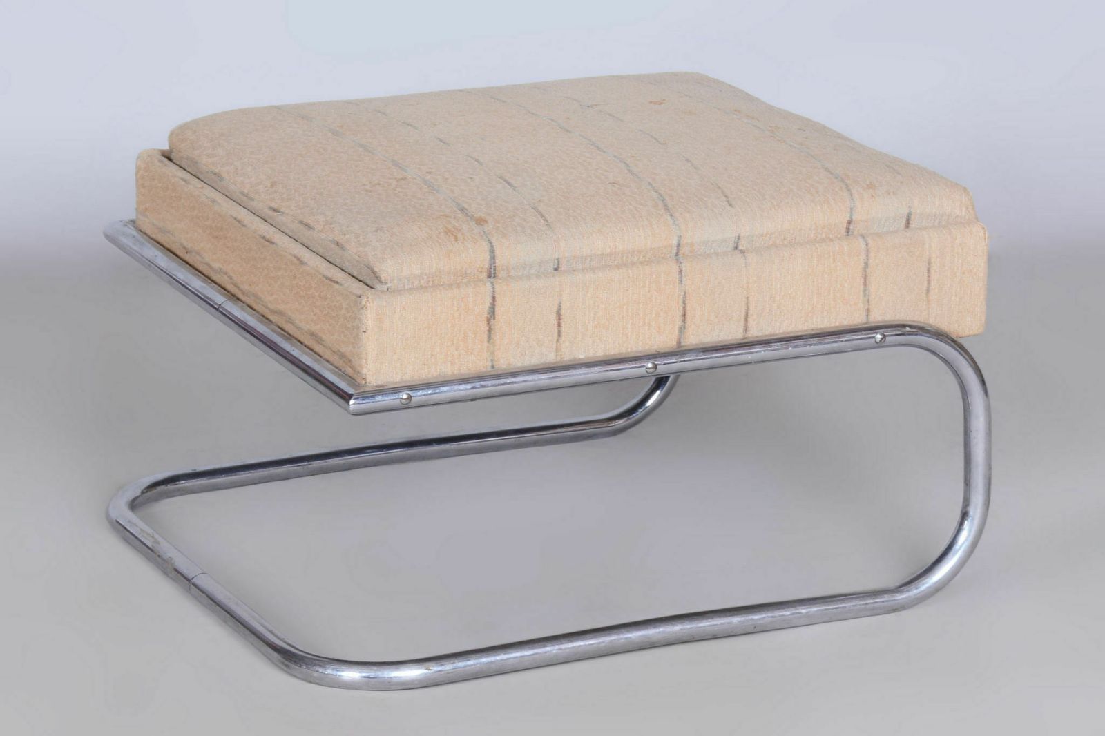 Original Bauhaus Pair Of Armchairs And Stool, Chrome, Beech, Czechia, 1920s photo Furniture