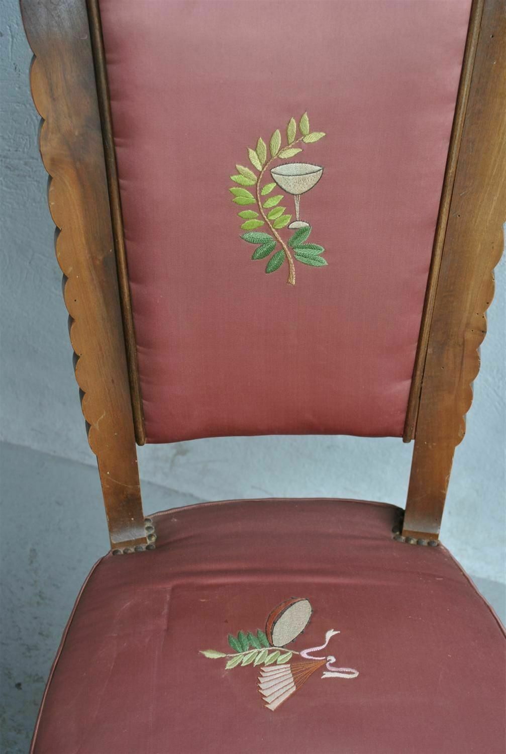 1940 Embroidered Pink Silk Chairs (Set Of 12) photo vintage