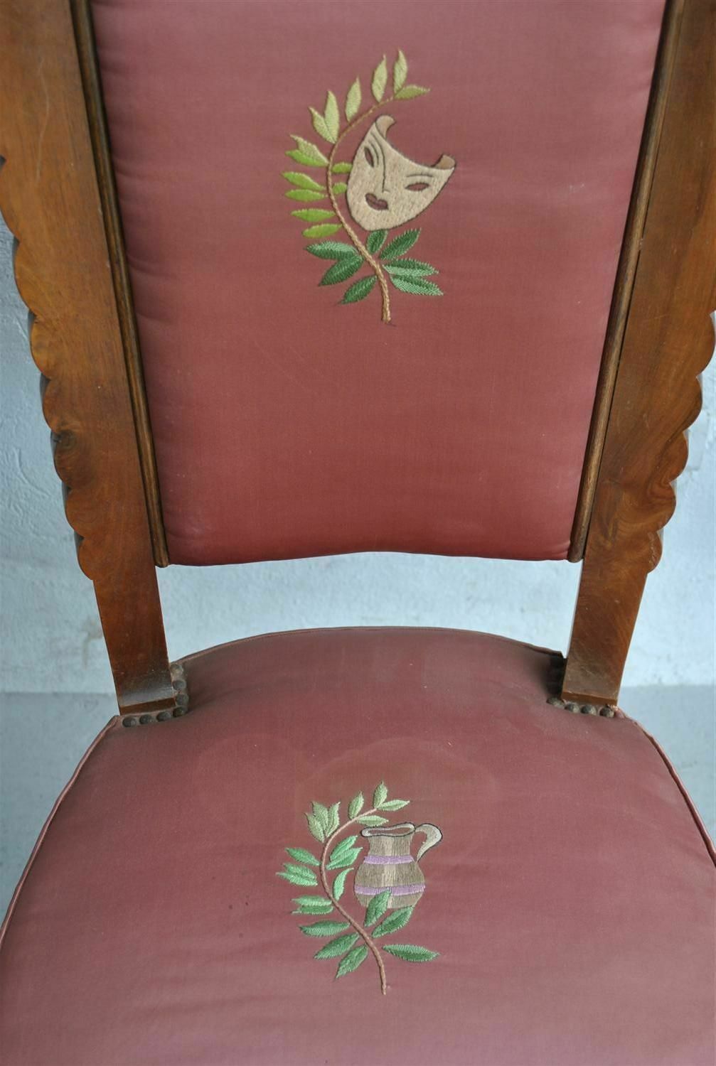 Furniture 1940 Embroidered Pink Silk Chairs (Set Of 12) photo