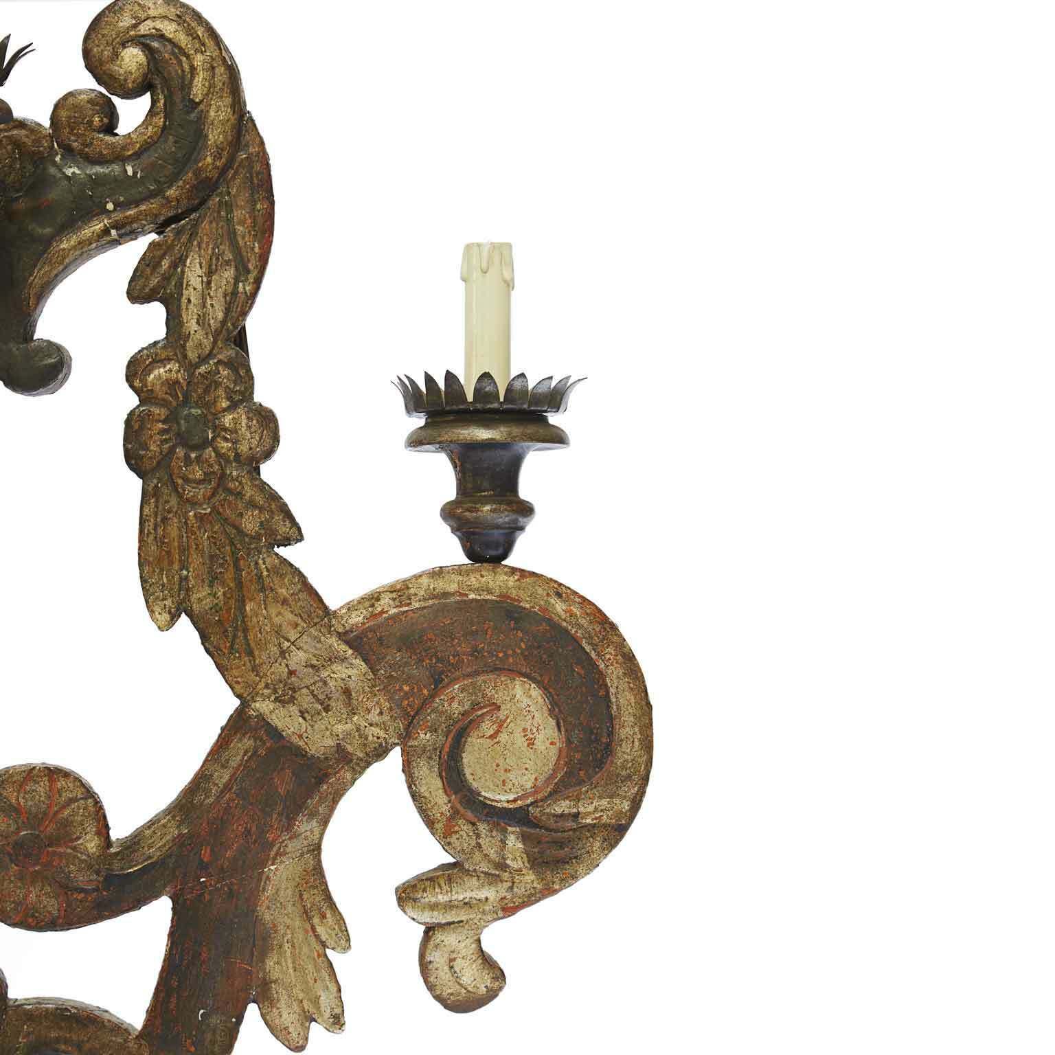 Large Nine Light Applique From The Early 1800s In Silvered Wood photo for sale