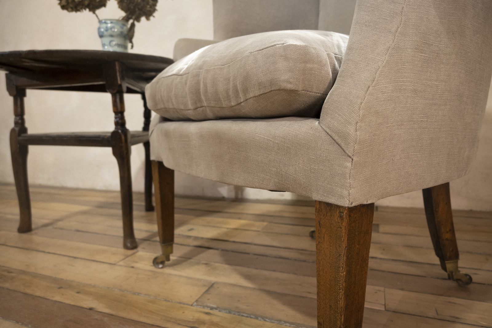 A George III Barrel Back Armchair Upholstered Grey Linen photo for sale