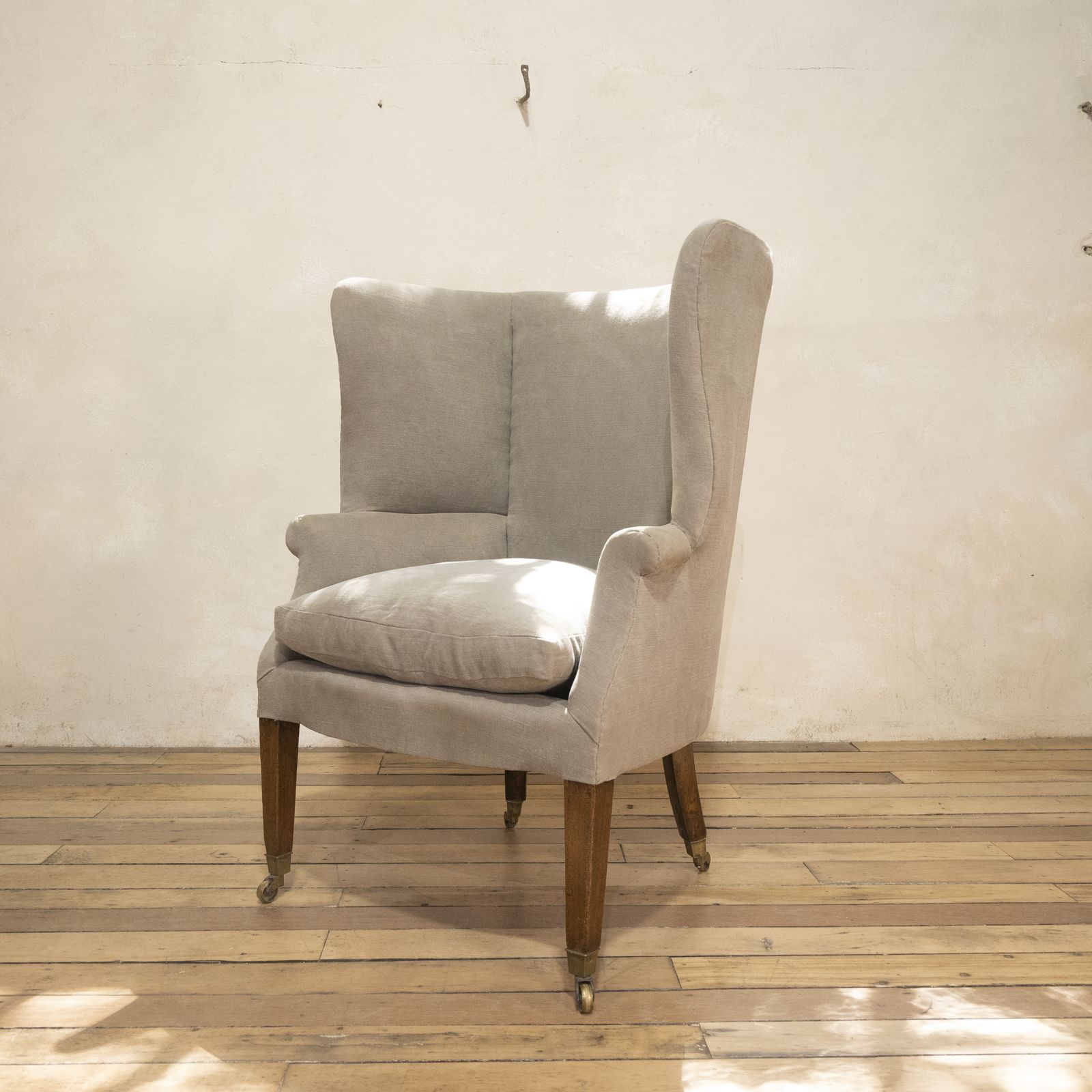 A George III Barrel Back Armchair Upholstered Grey Linen