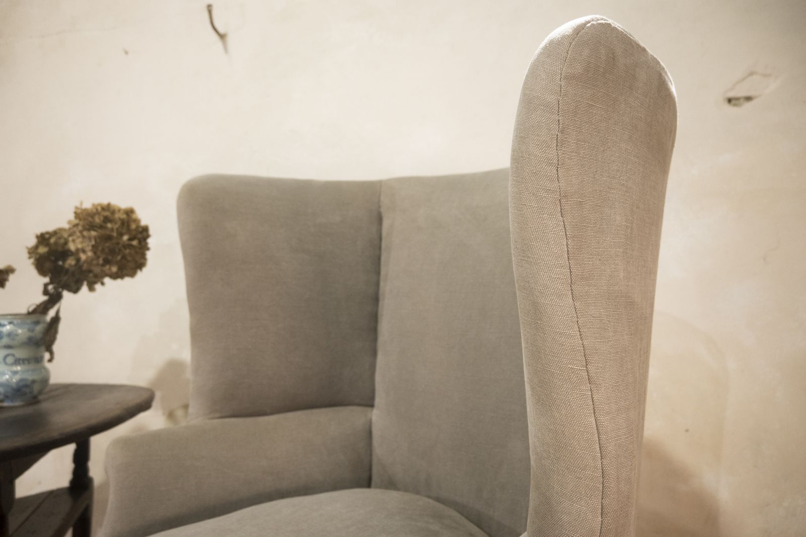 A George III Barrel Back Armchair Upholstered Grey Linen photo vinterior
