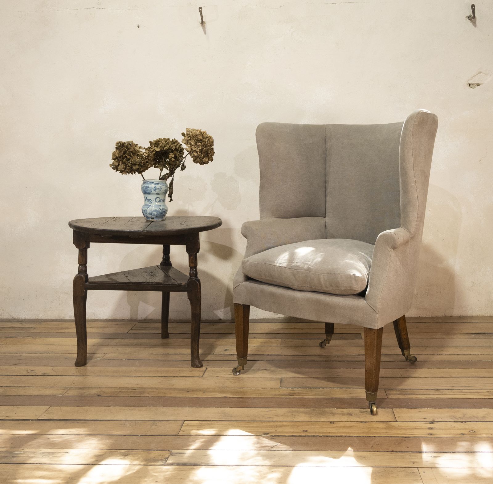 Furniture A George III Barrel Back Armchair Upholstered Grey Linen photo
